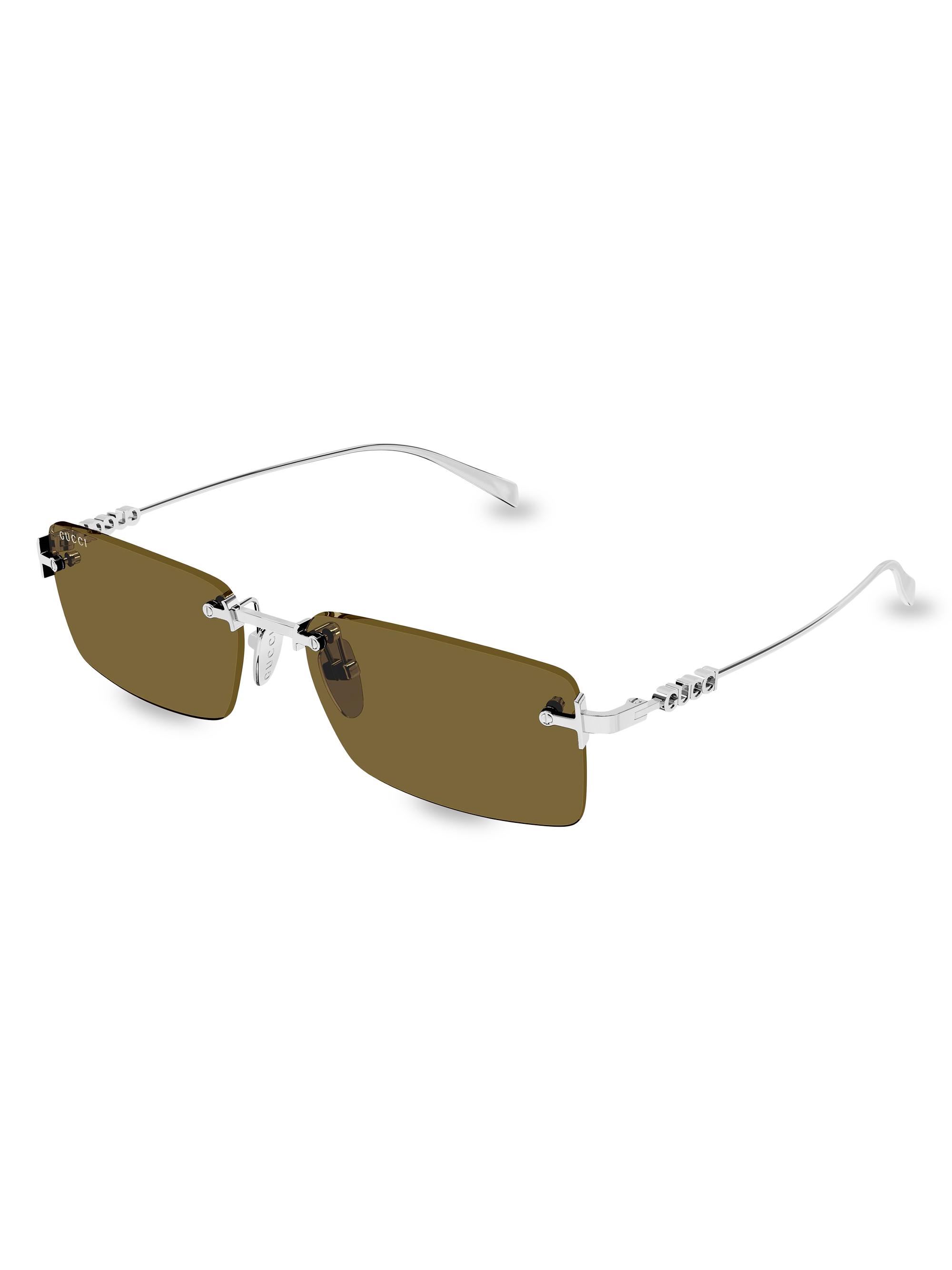 Gucci Men's  Block 56MM Rectangular Sunglasses - Silver Brown