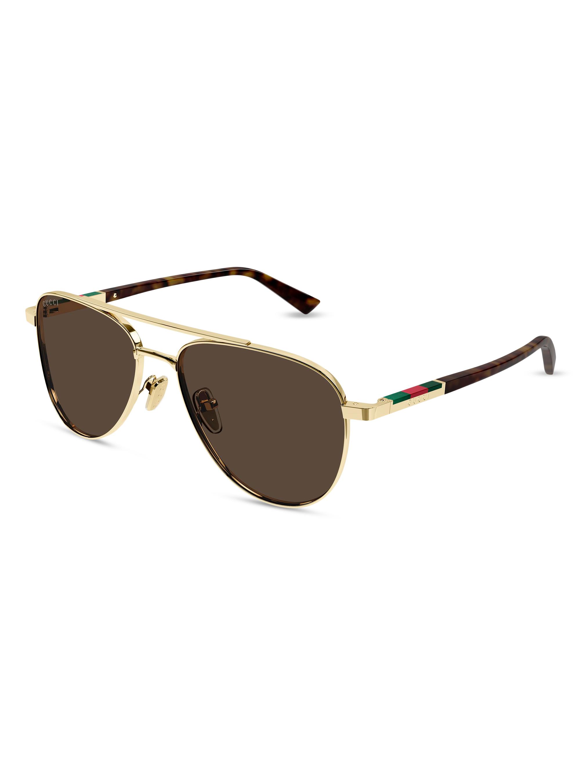 Gucci Men's Subtle Web 56MM Aviator Sunglasses - Gold Brown