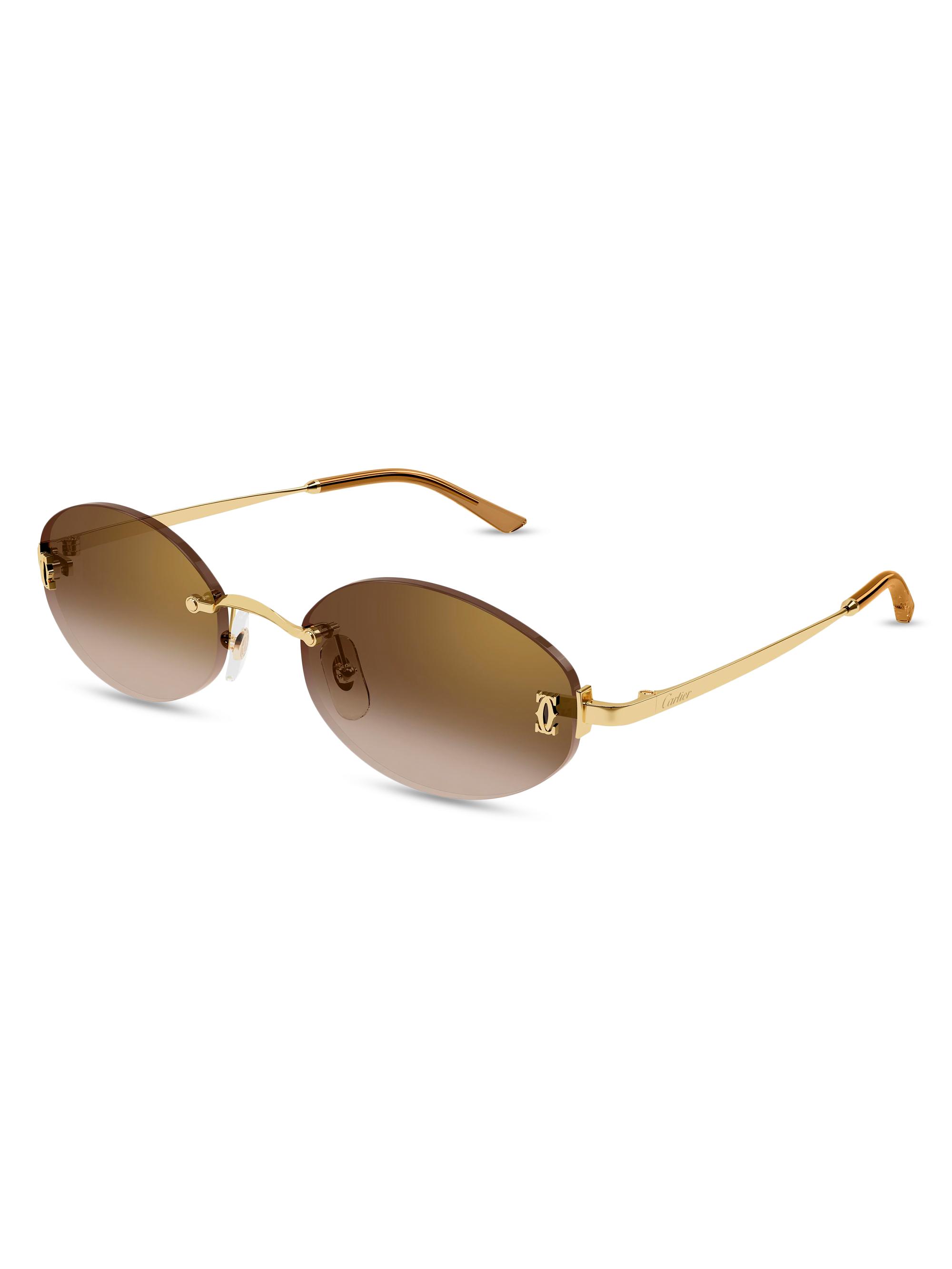 Cartier Women's Double C 55MM Oval Sunglasses - Gold Yellow