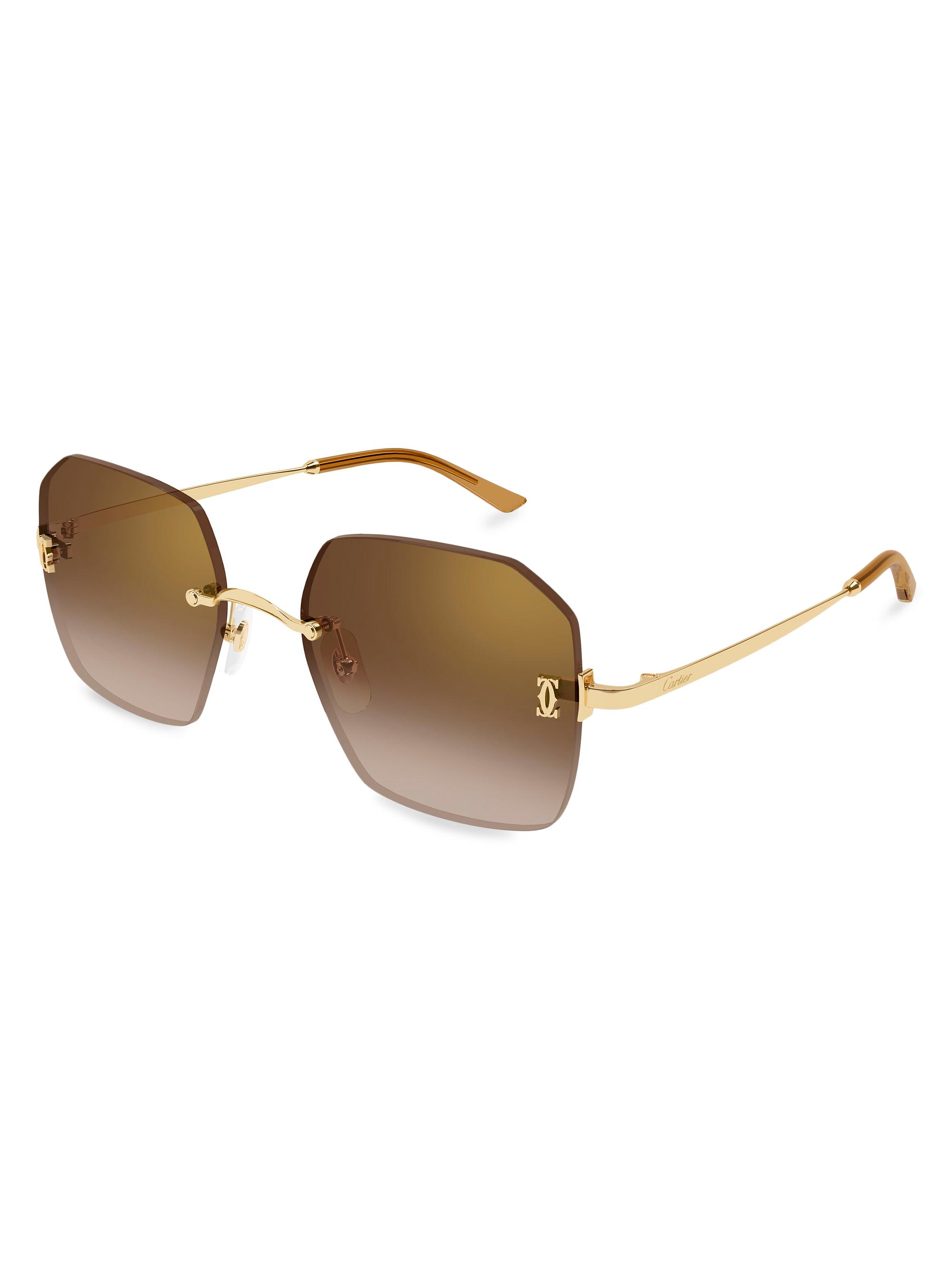 Cartier Women's Double C 55MM Geometrical Sunglasses - Gold Yellow
