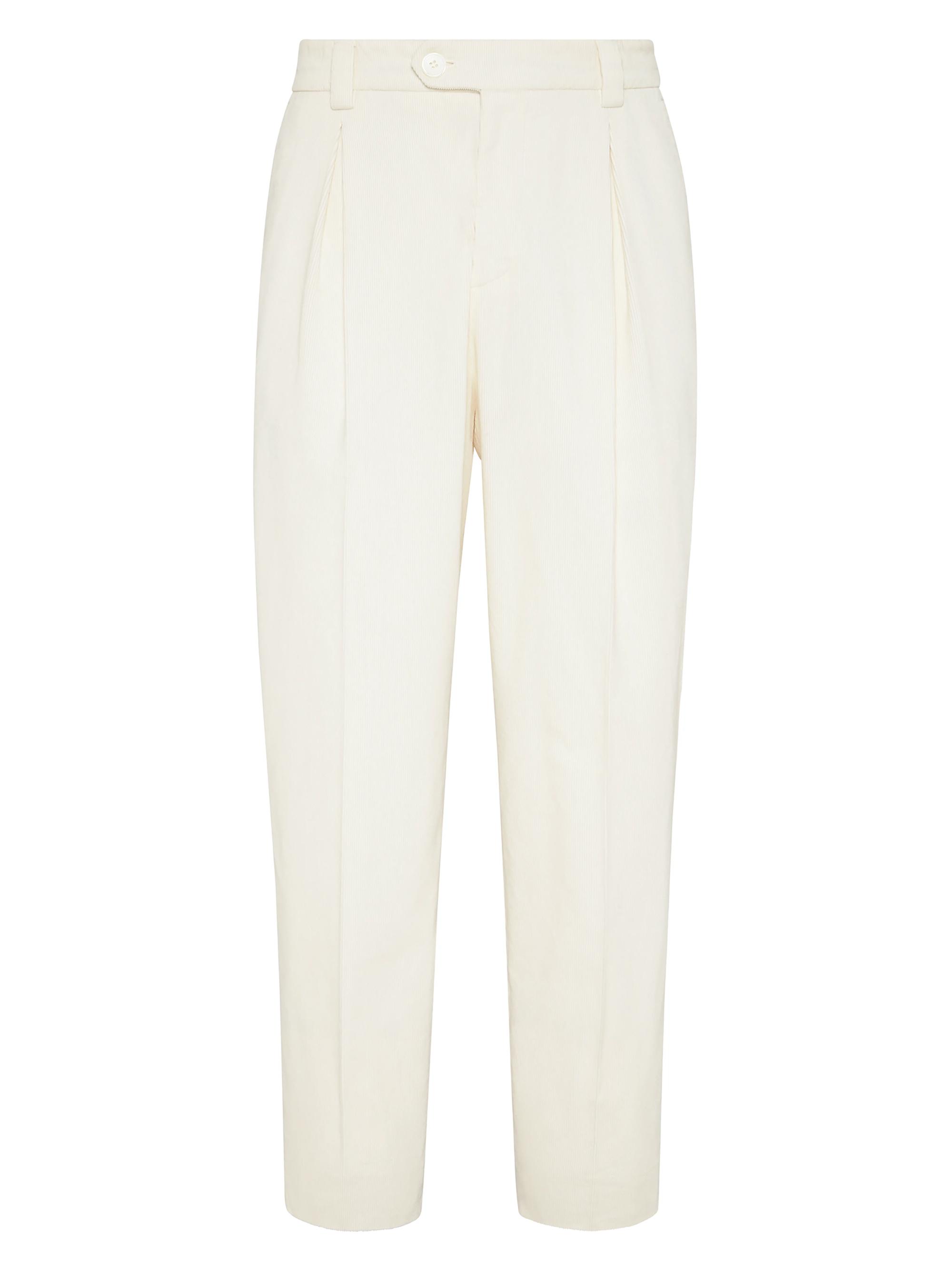 Brunello Cucinelli Men's Garment Dyed Trousers in Cotton Narrow Wale Corduroy - Off White