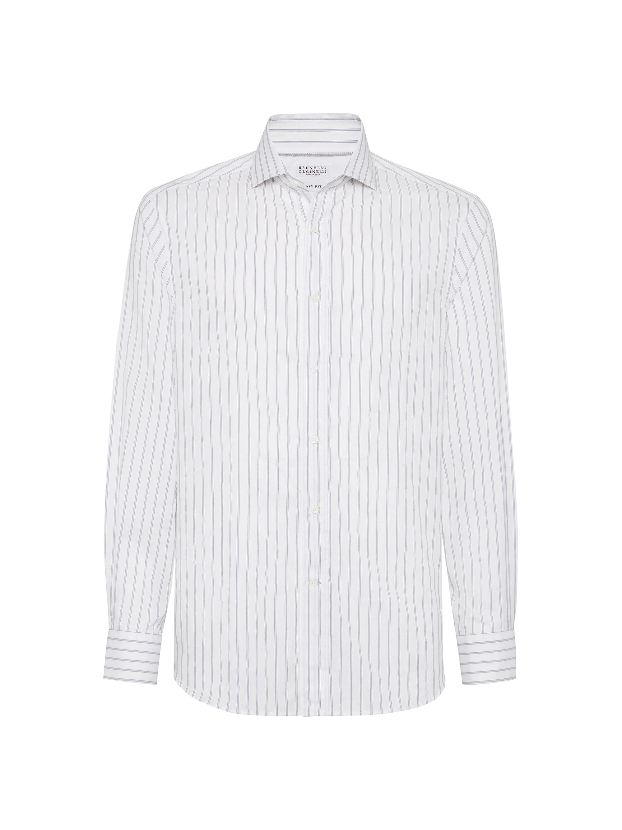 Brunello Cucinelli Men's Textured Striped Cotton Easy Fit Shirt with Spread Collar - Navy Blue