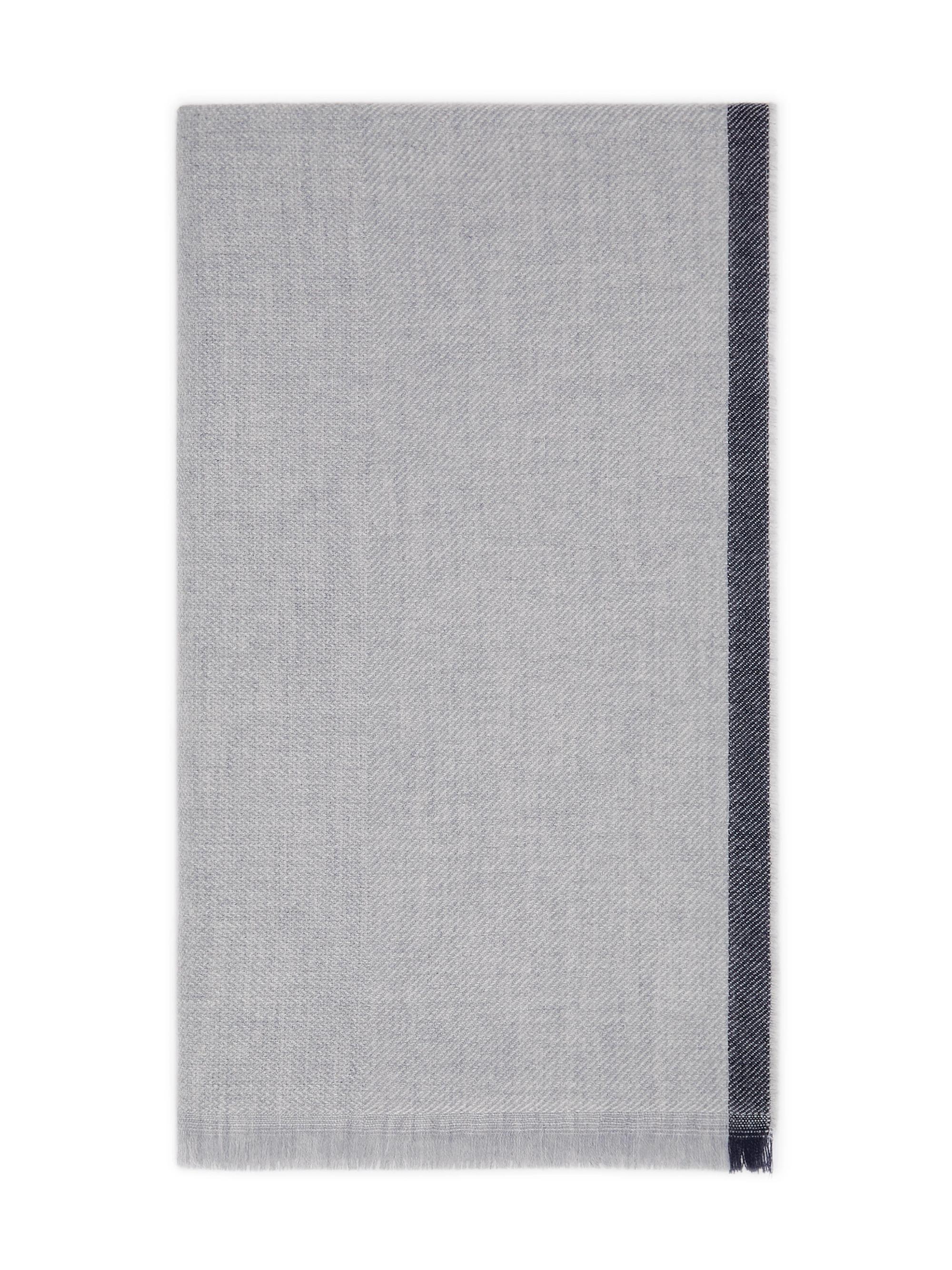 Brunello Cucinelli Men's Wool and Cashmere Diagonal Scarf with Striped Edge - Pearl Grey