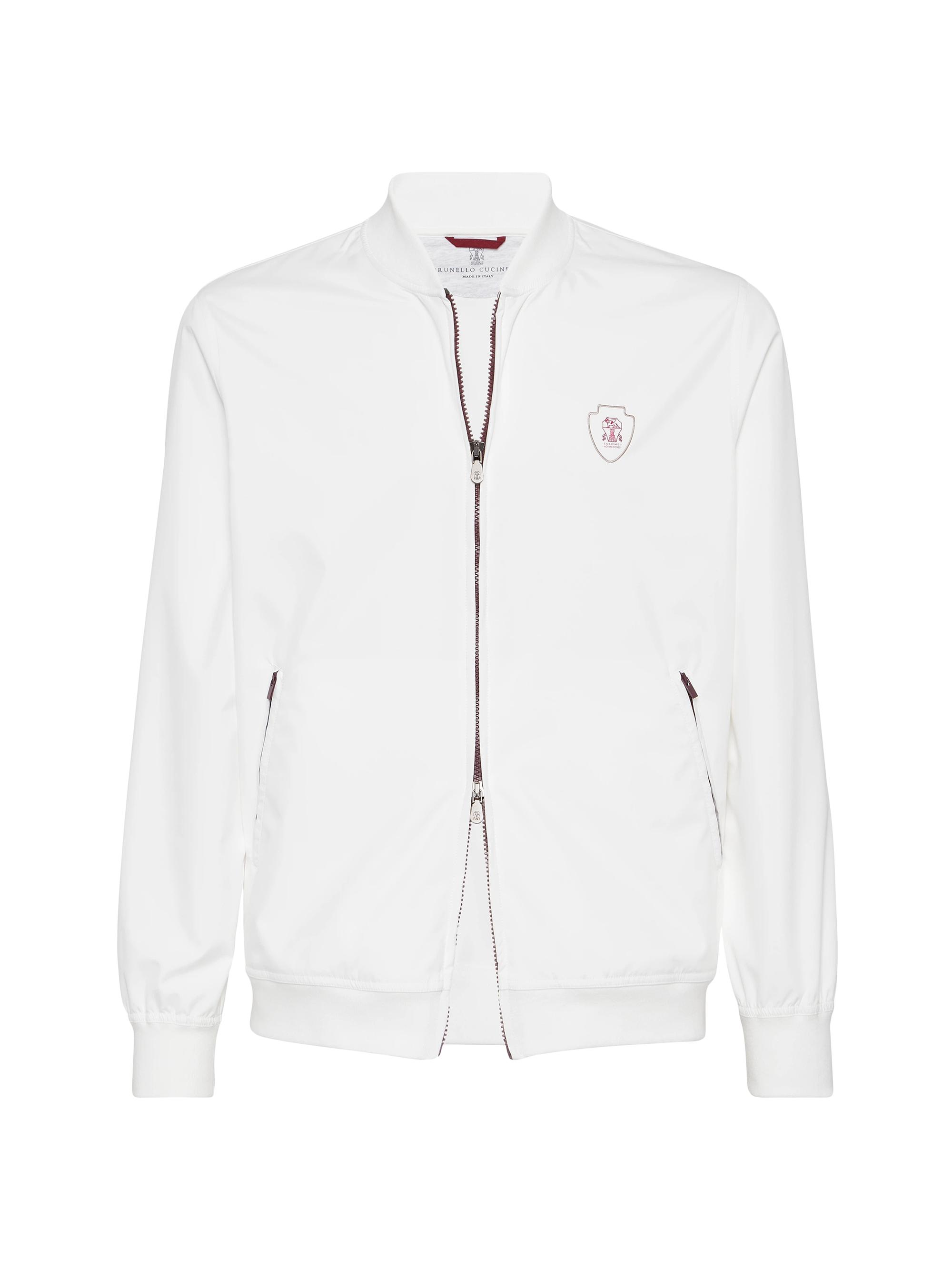 Brunello Cucinelli Men's Nylon Sweatshirt with Logo and Zipper - White