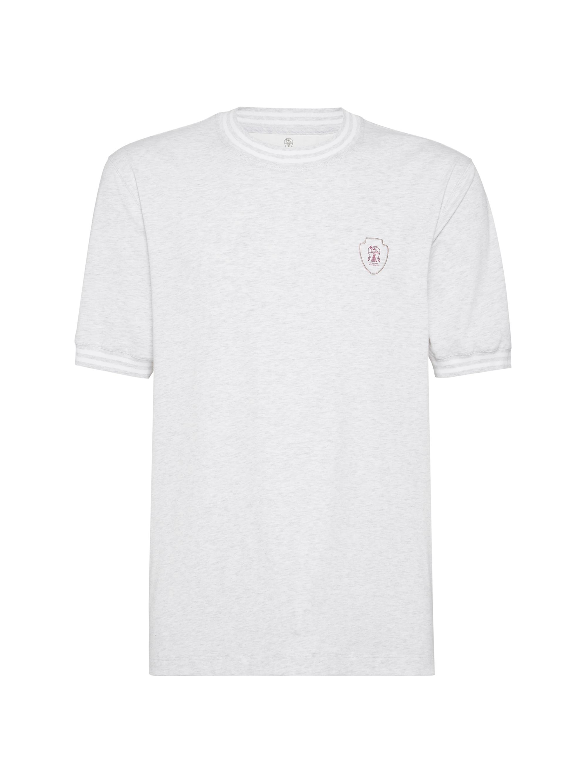 Brunello Cucinelli Men's Cotton Jersey Crew-Neck T-Shirt with Logo - Pearl Grey