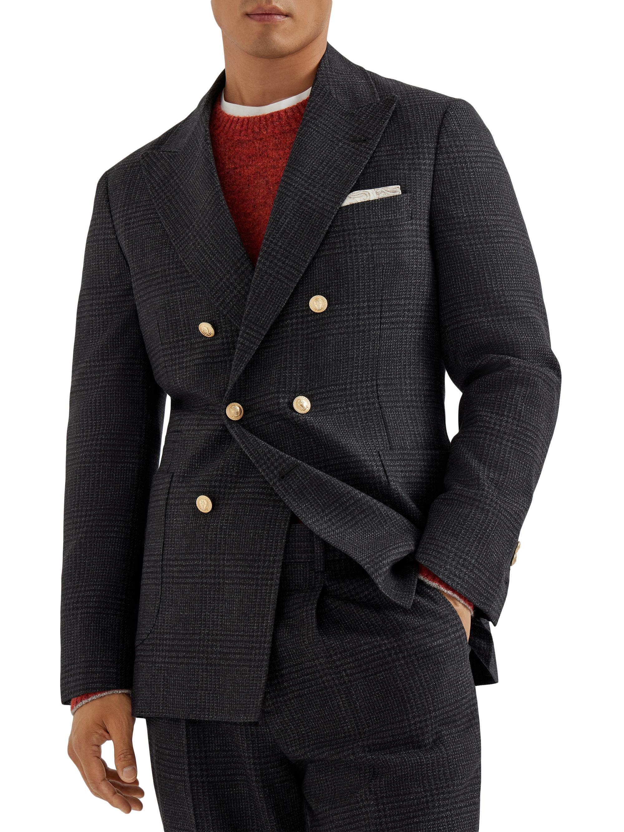 Brunello Cucinelli Men's Prince Of Wales One and a Half Breasted Deconstructed Blazer - Anthracite