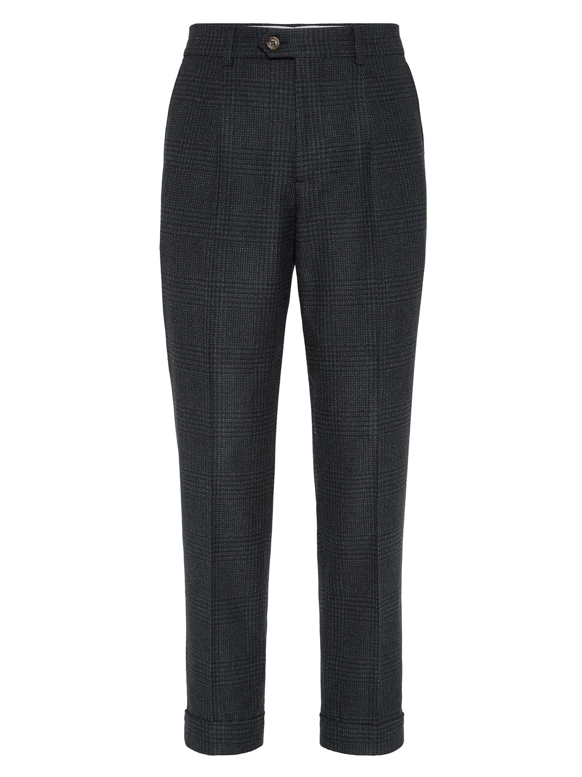 Brunello Cucinelli Men's Tone on Tone Prince of Wales Leisure Fit Trousers - Anthracite