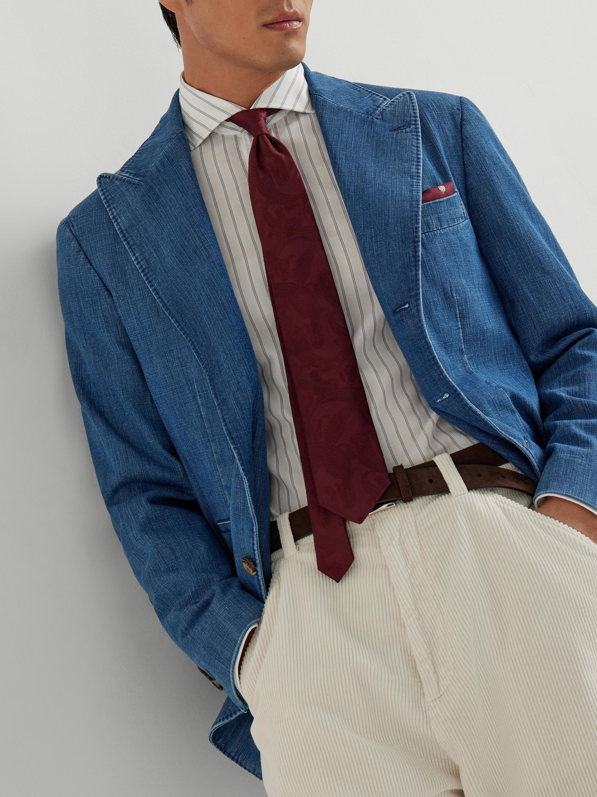 Brunello Cucinelli Old Denim Deconstructed Blazer with Peak