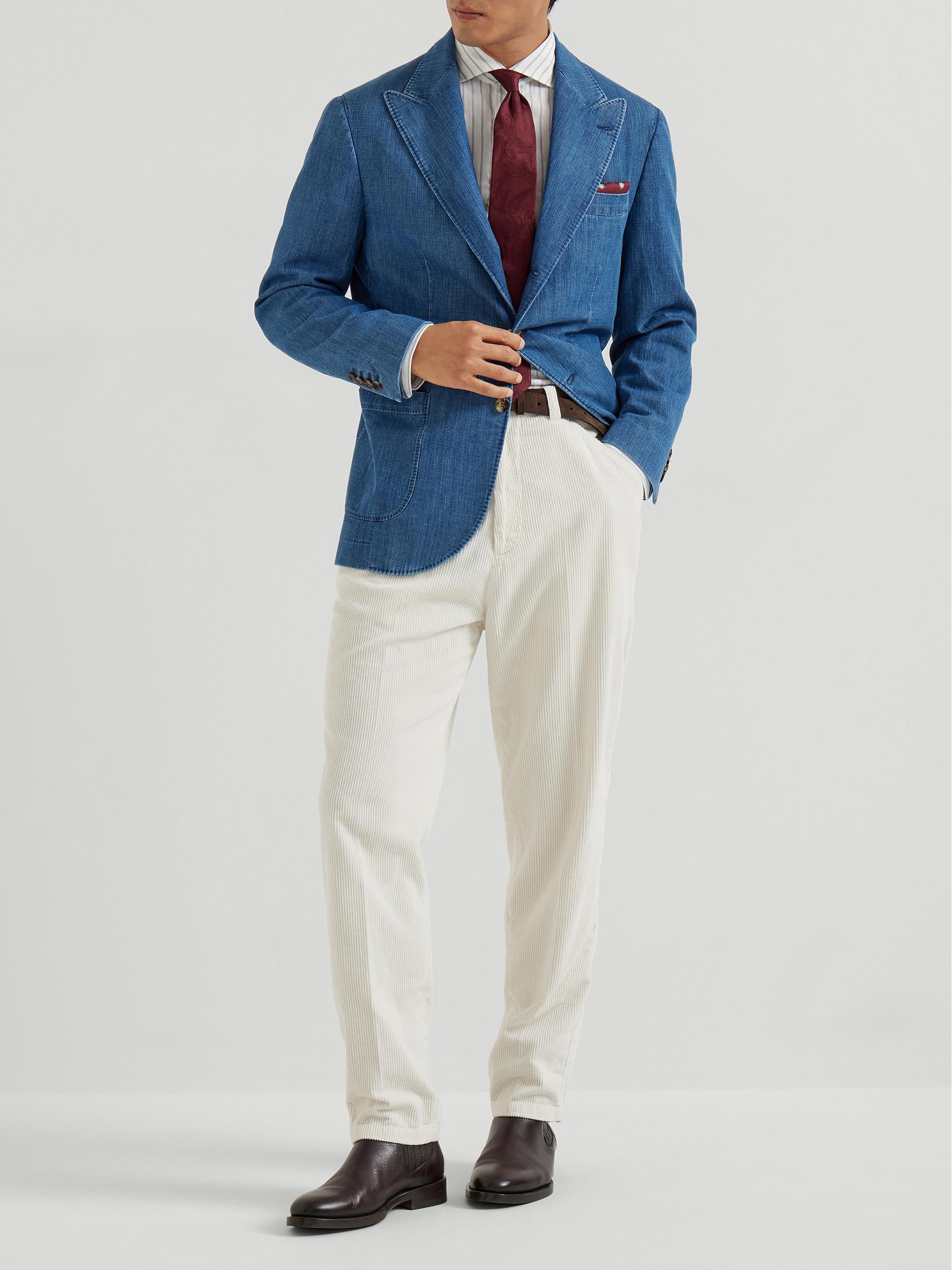 Brunello Cucinelli Old Denim Deconstructed Blazer with Peak