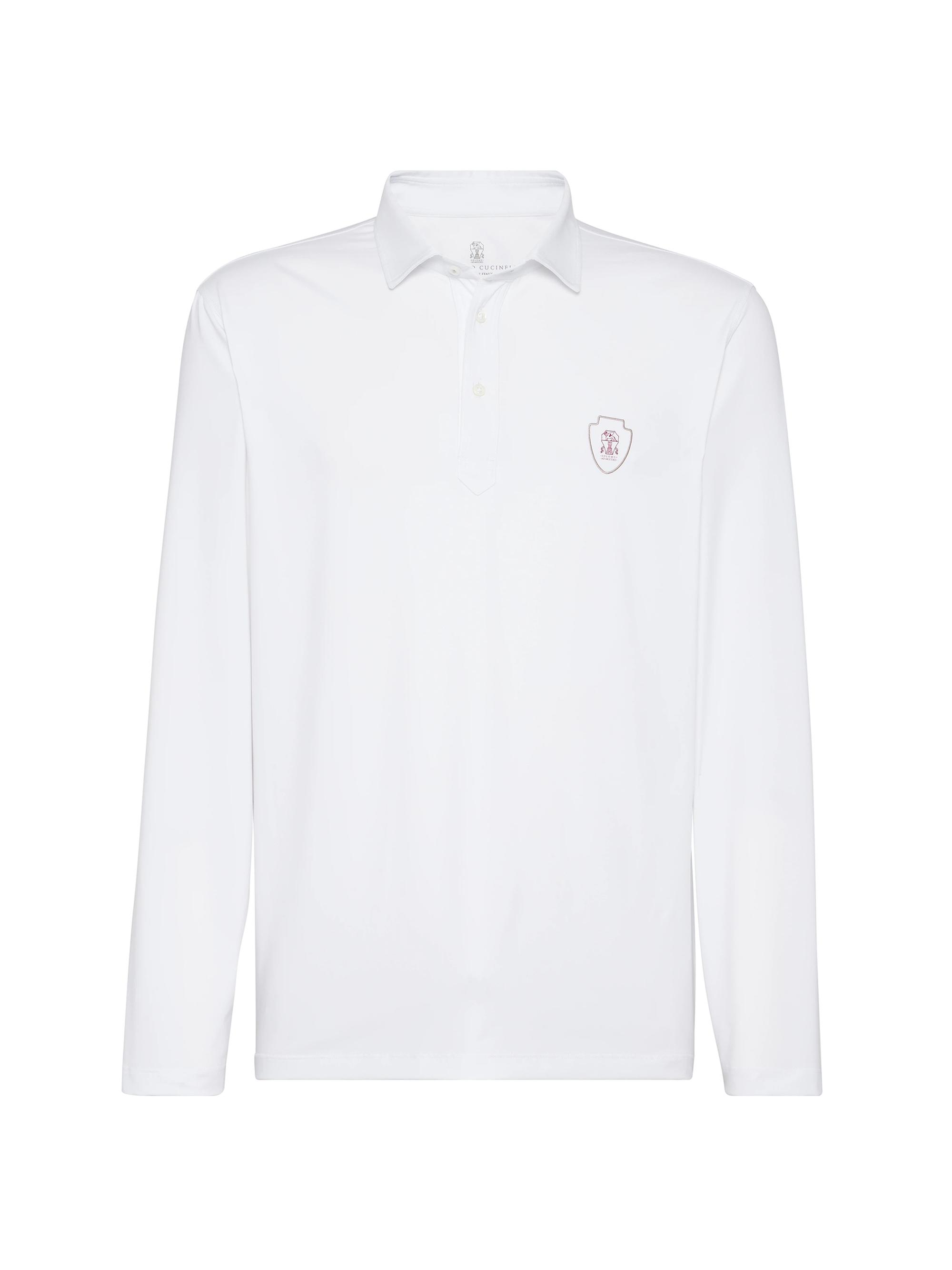 Brunello Cucinelli Men's Comfort Nylon Long Sleeve Polo Shirt - White