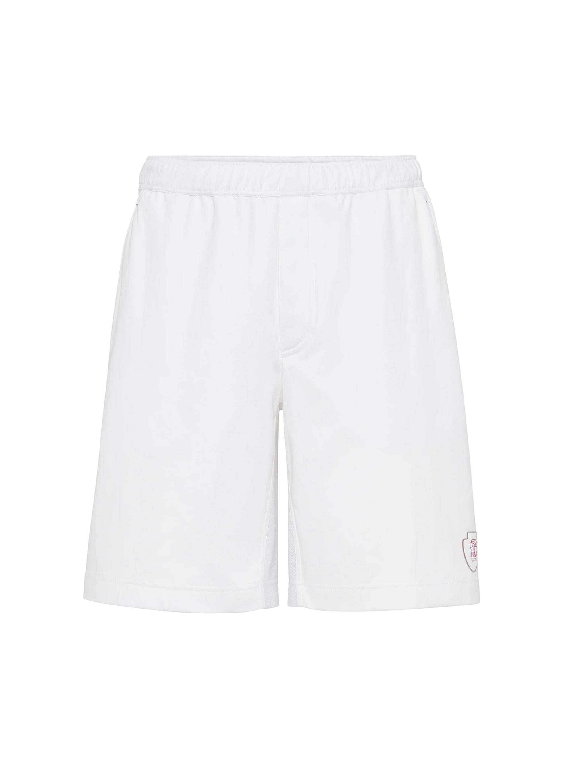 Brunello Cucinelli Men's Cotton Interlock Shorts with Logo - White