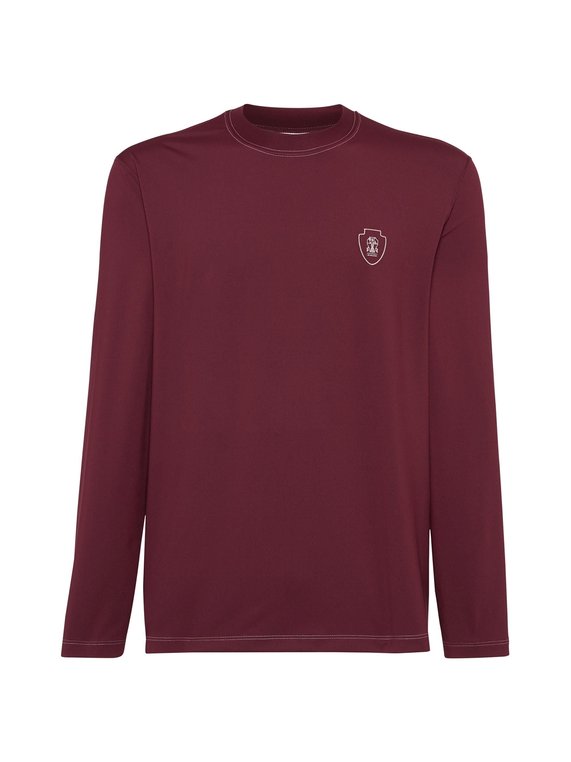 Brunello Cucinelli Men's Comfort Nylon Long Sleeve T-Shirt with Logo - Amaranth Red