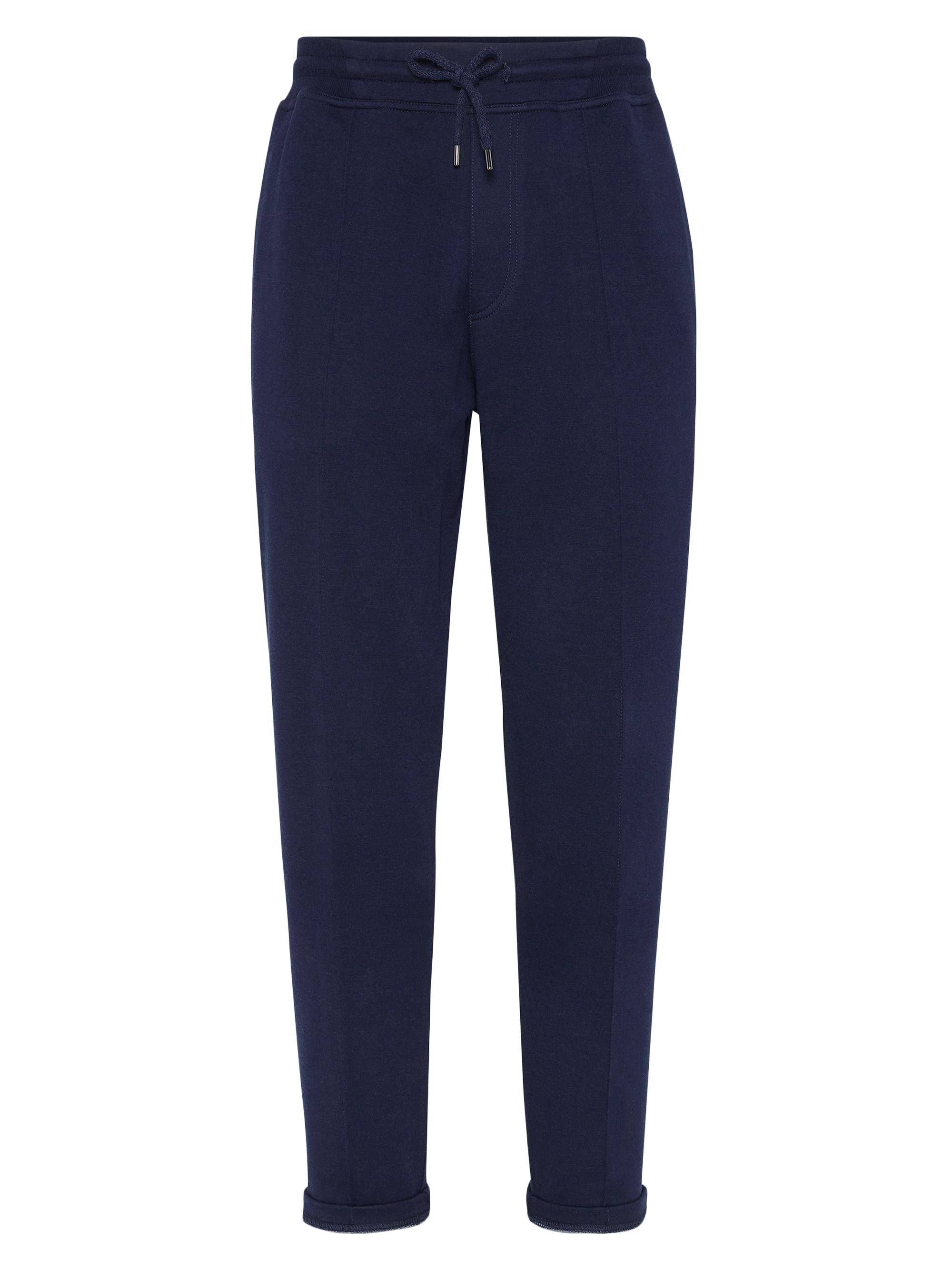 Brunello Cucinelli Men's Cotton Blend French Terry Double Cloth Trousers - Cobalt