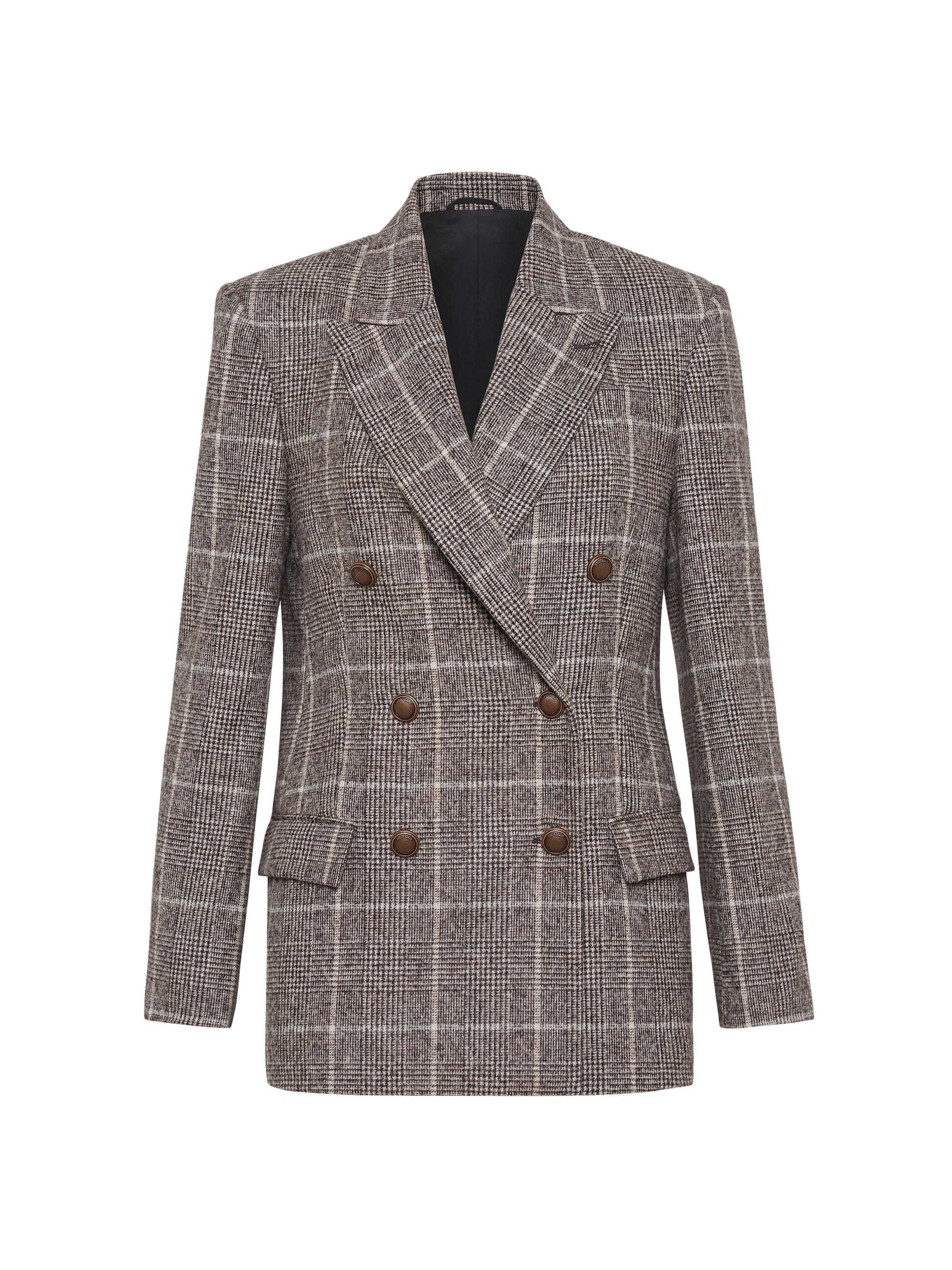 Brunello Cucinelli Women's Alpaca and Wool Prince of Wales Blazer with Monili - Brown