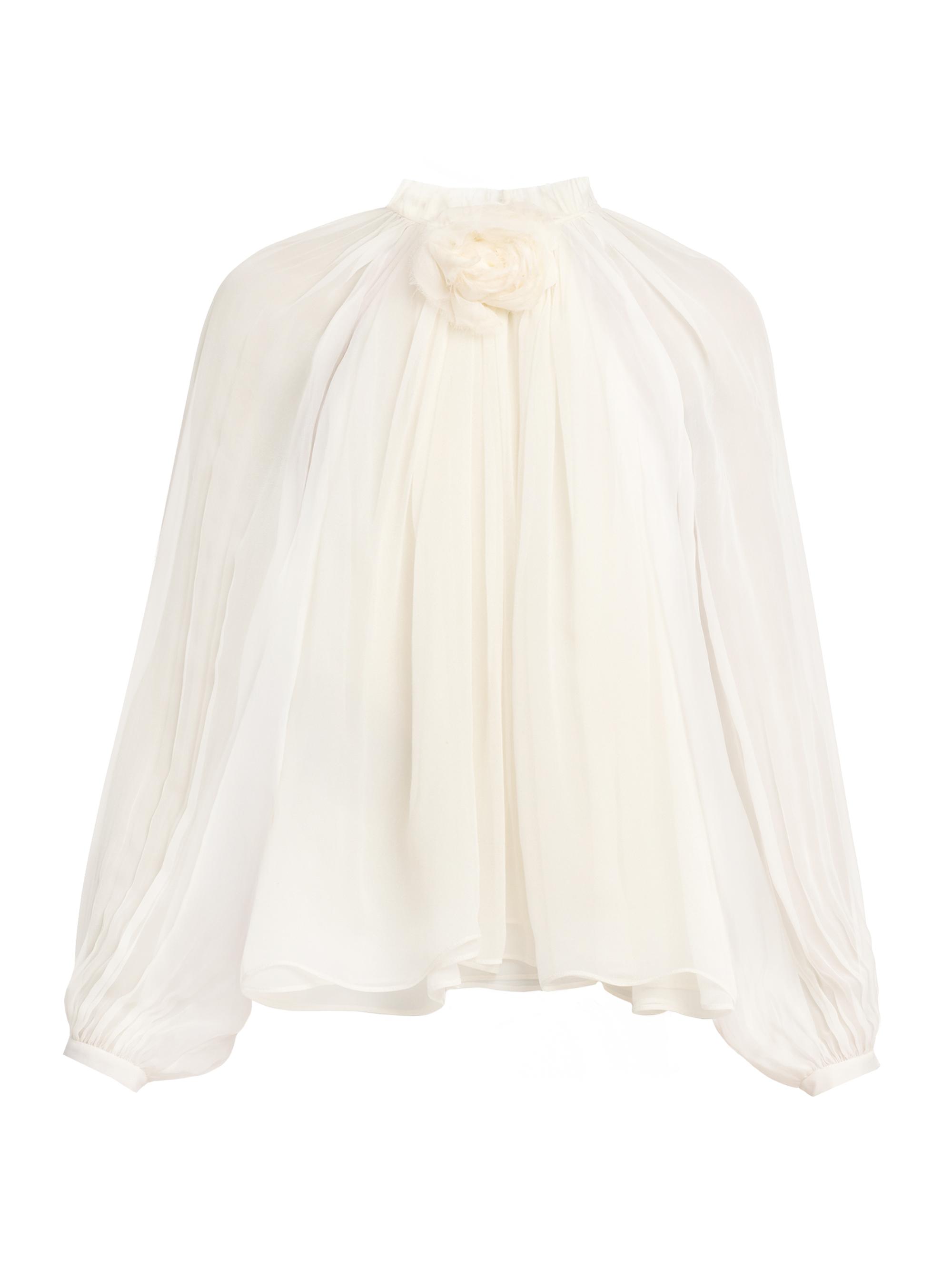 Alberta Ferretti Women's Rosette-Detailed Gathered Silk Blouse - White