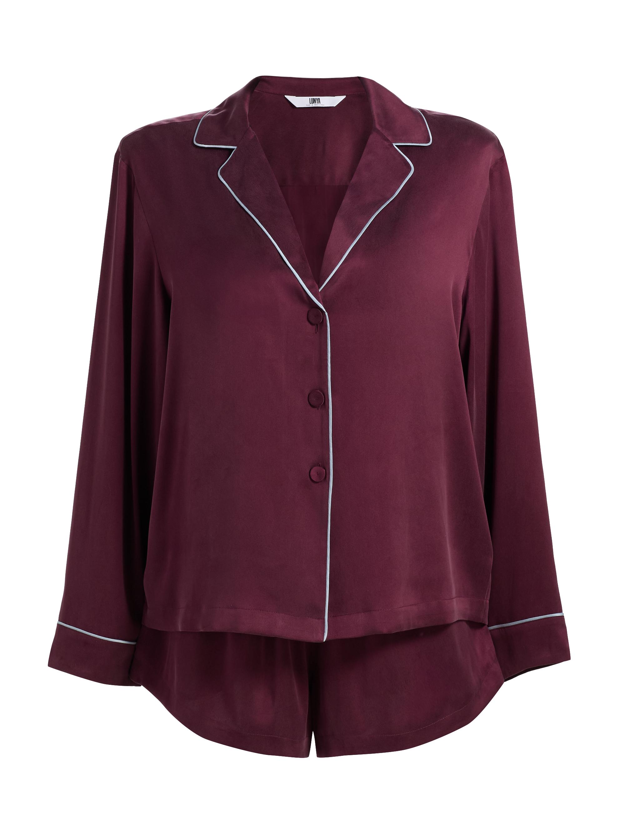 Lunya Women's Washable Silk Piped Short Pajamas - Vintage Merlot Frosted Lagoon