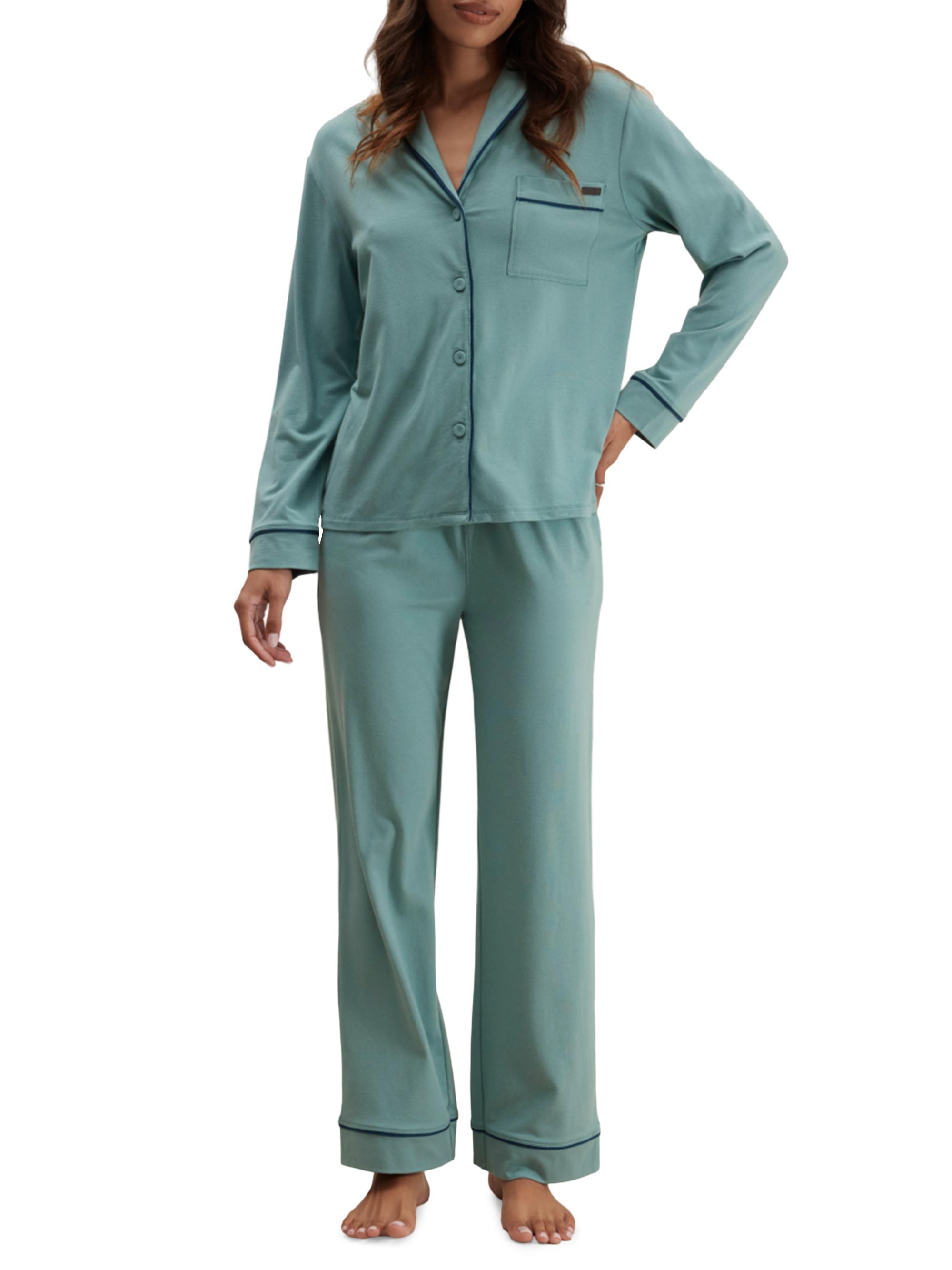 Lunya Women's Slumberknit Piped Pajamas - Musing Moss Nocturnal Slate