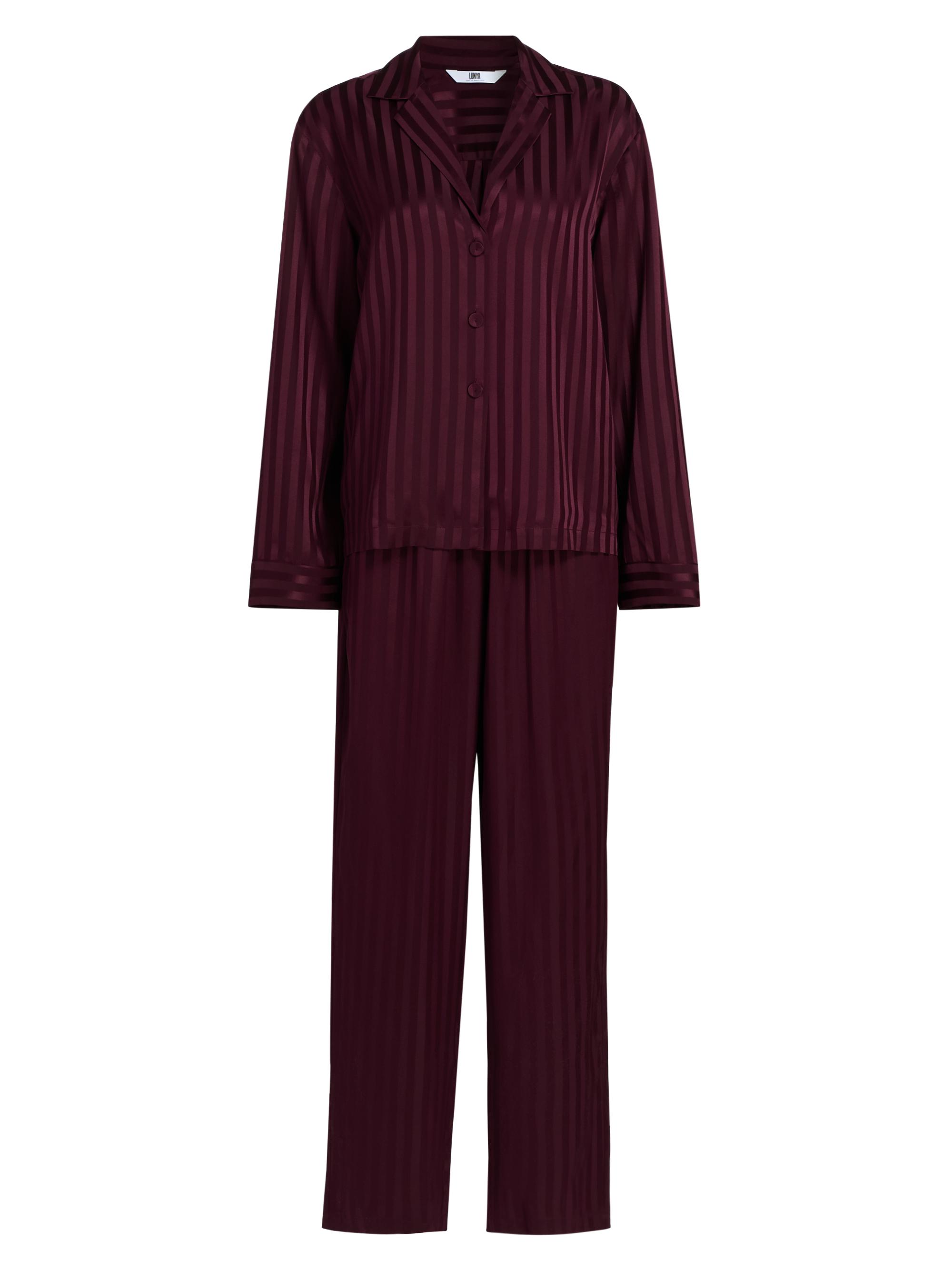 Lunya Women's Washable Silk Striped Jacquard Pajamas - Vintage Merlot Jacquard