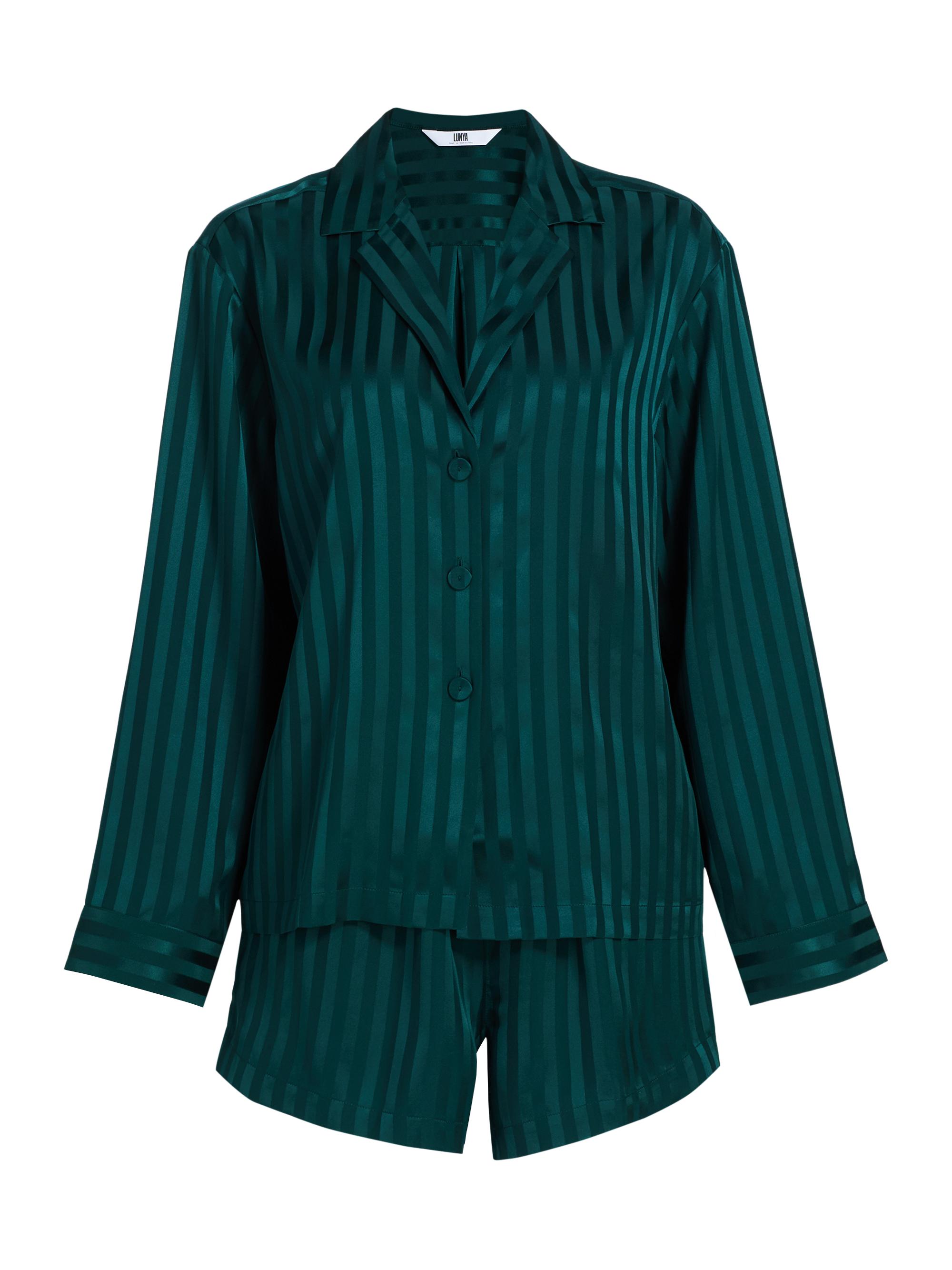 Lunya Women's Striped Silk Jacquard Short Pajamas - Dusky Cypress Jacquard