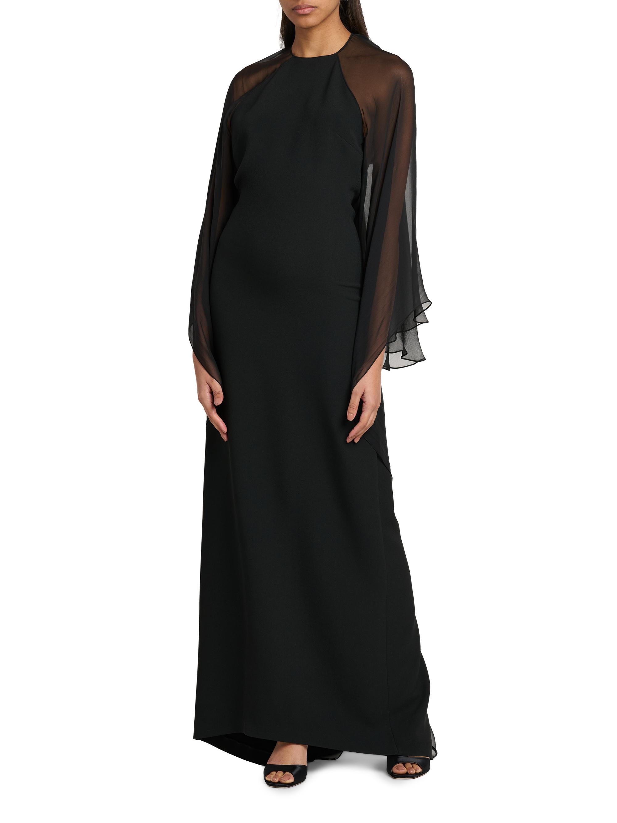 layered cape dress Maxi dress with a layered semi-transparent cape :: LICHI