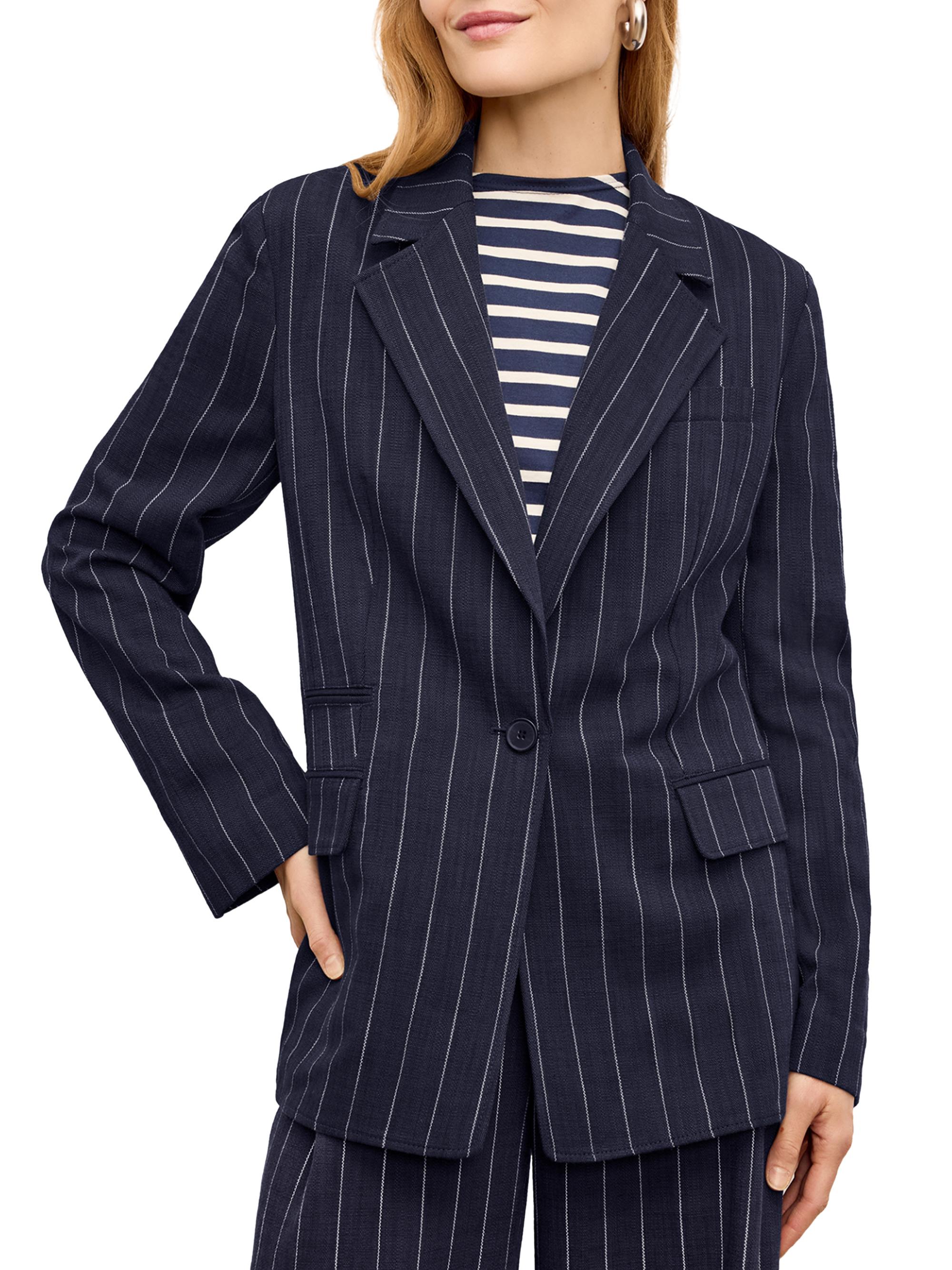 M.M.LaFleur Women's Teddy Jacket Striped Porto Weave - Navy