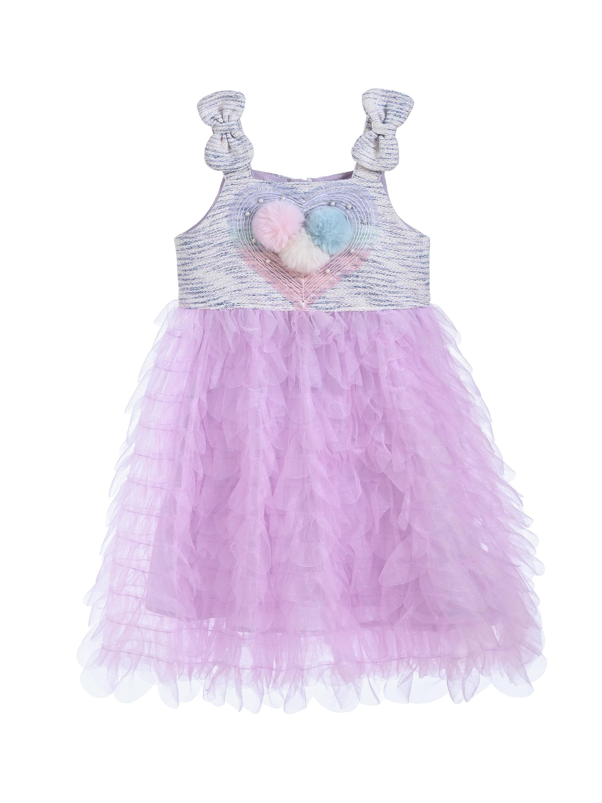 Mimi Tutu Little Girl's Tulle Silhouette Bow Pom Dress - Purple