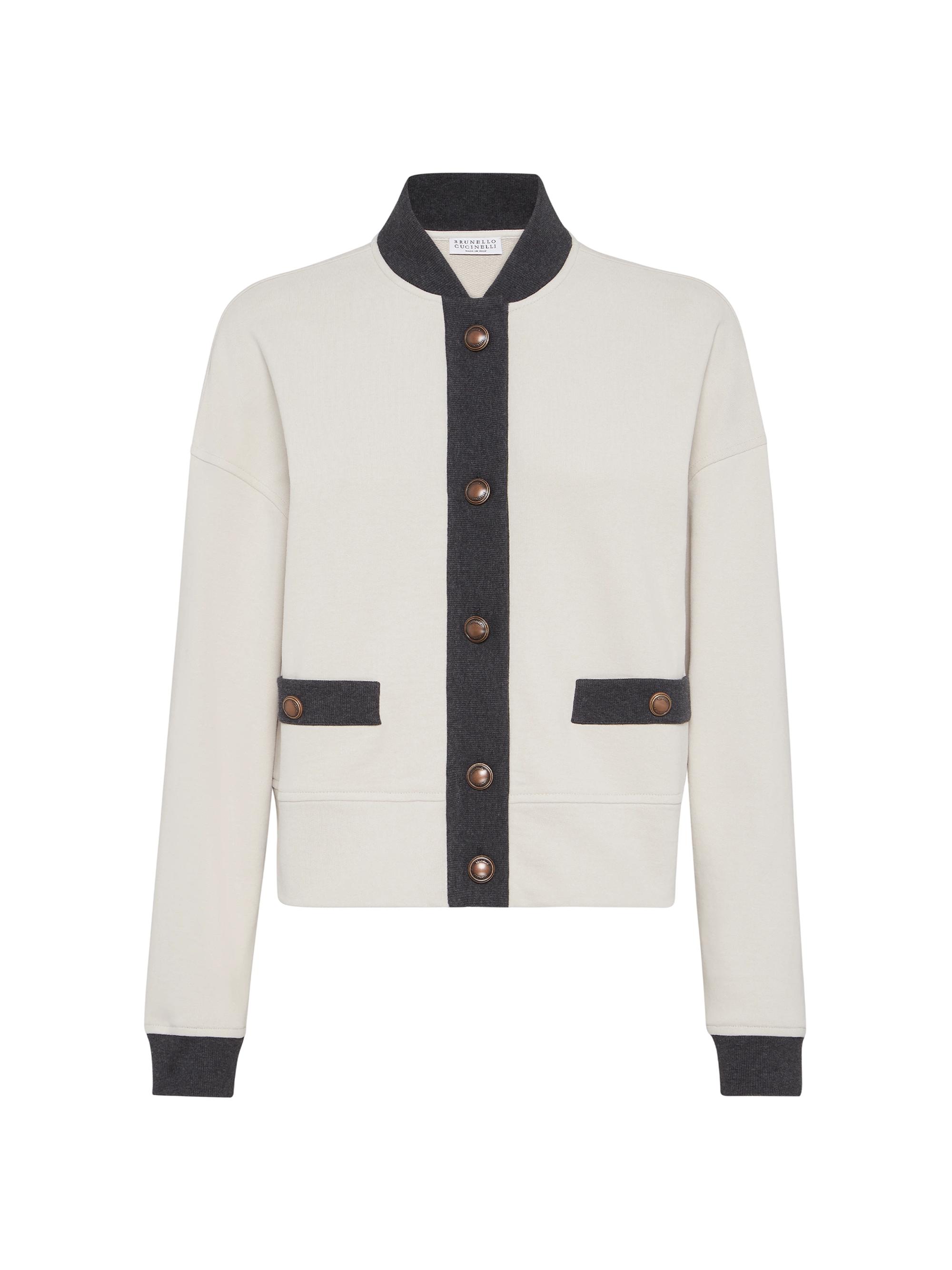 Brunello Cucinelli Women's Cotton Smooth French Terry Cardigan Style Sweatshirt with Metal Buttons - Cool Beige