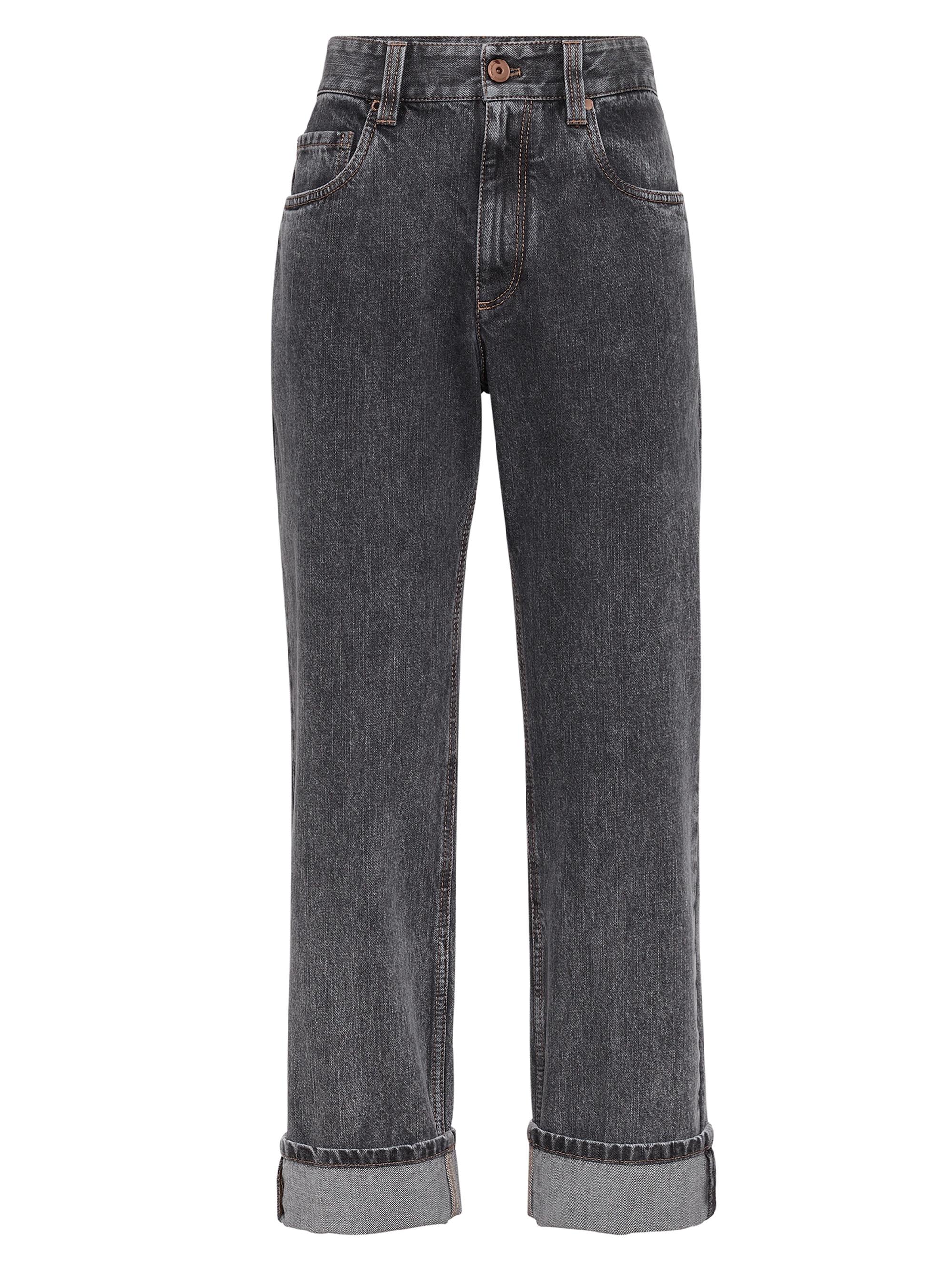 Brunello Cucinelli Women's Authentic Denim Cropped Trousers with Monili - Grey