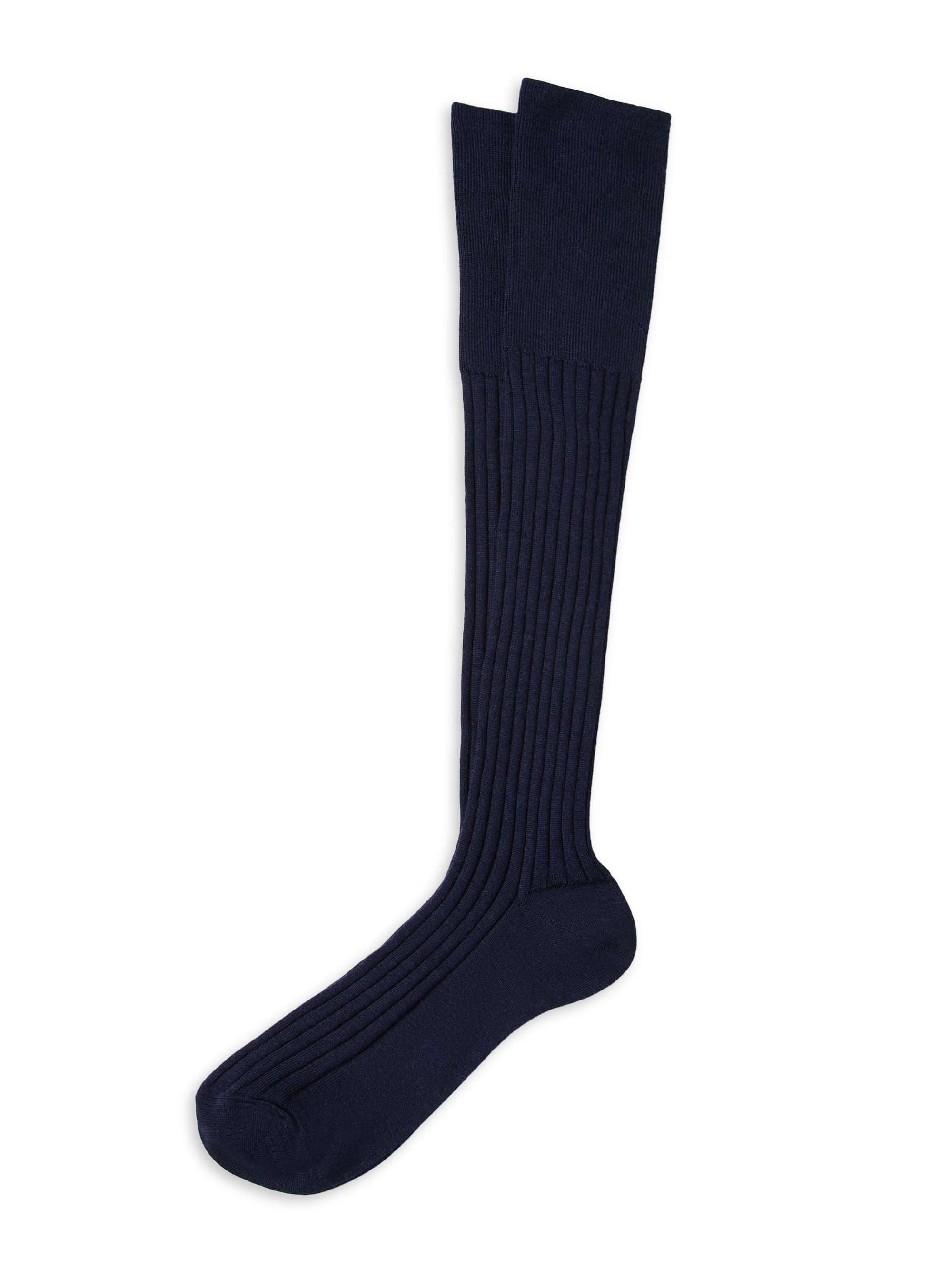 Brunello Cucinelli Men's Virgin Wool and Cashmere Rib Knit Socks - Marine