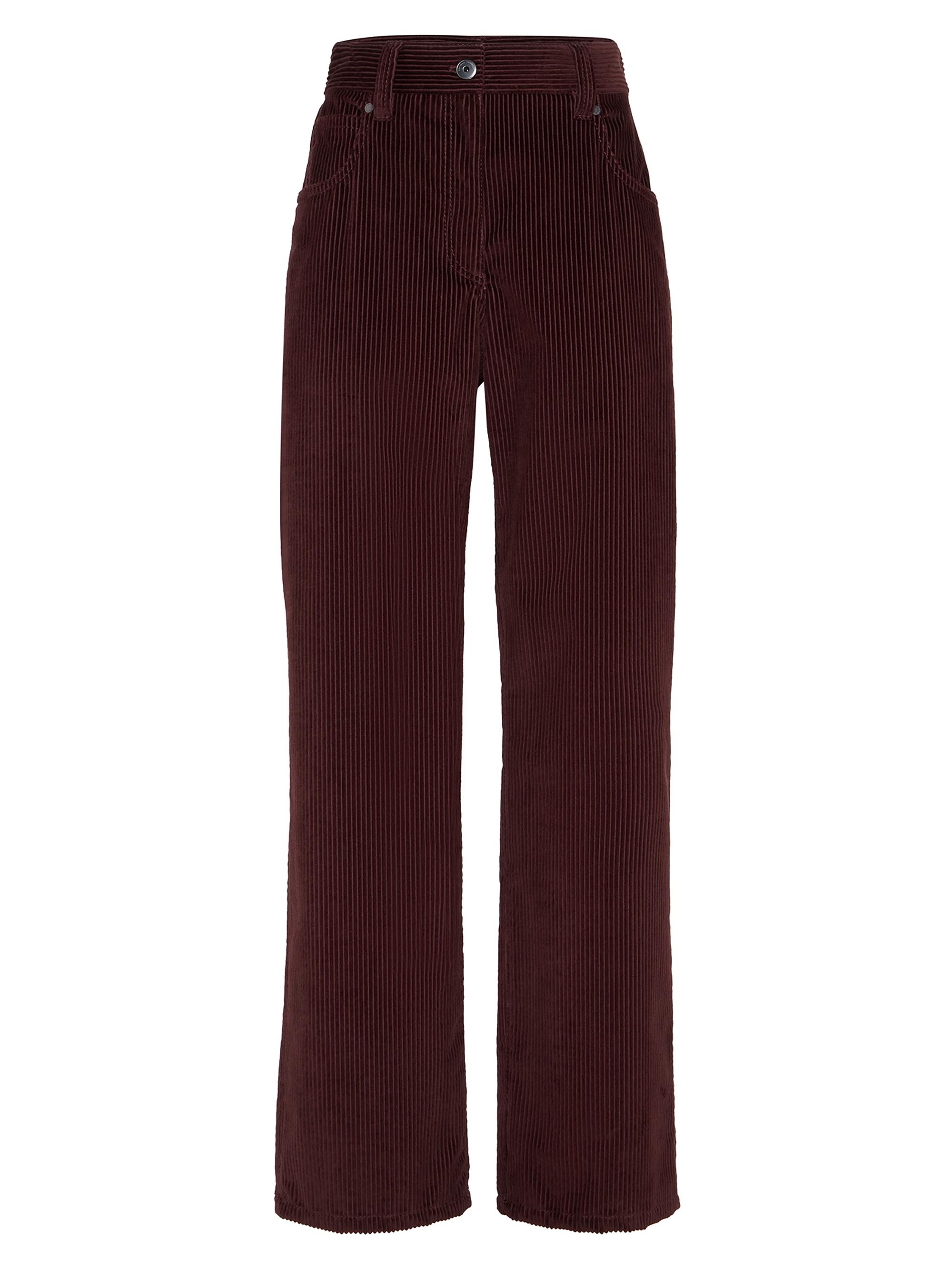 Brunello Cucinelli Women's Cotton Corduroy Straight Five Pocket Trousers with Monili - Burgundy
