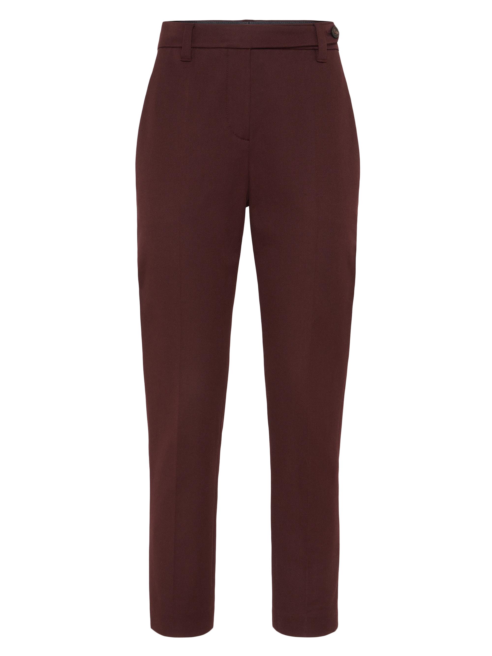 Brunello Cucinelli Women's Stretch Cotton Cover Cigarette Trousers with Monili - Burgundy