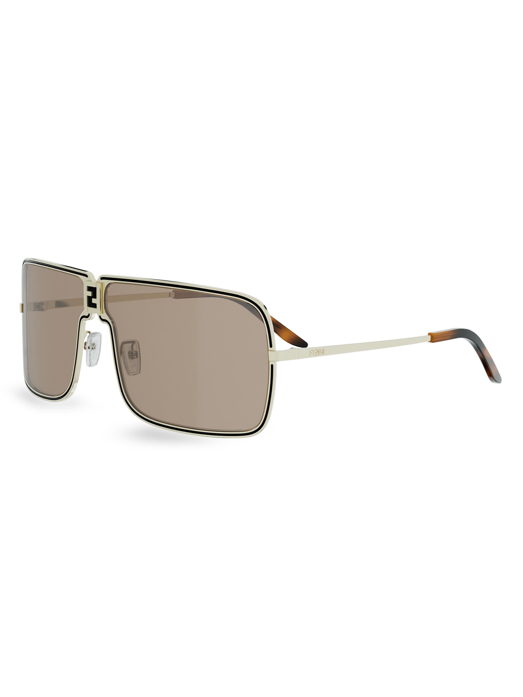 Fendi Men's 67MM Rectangular Sunglasses - Gold And Brown Mirror