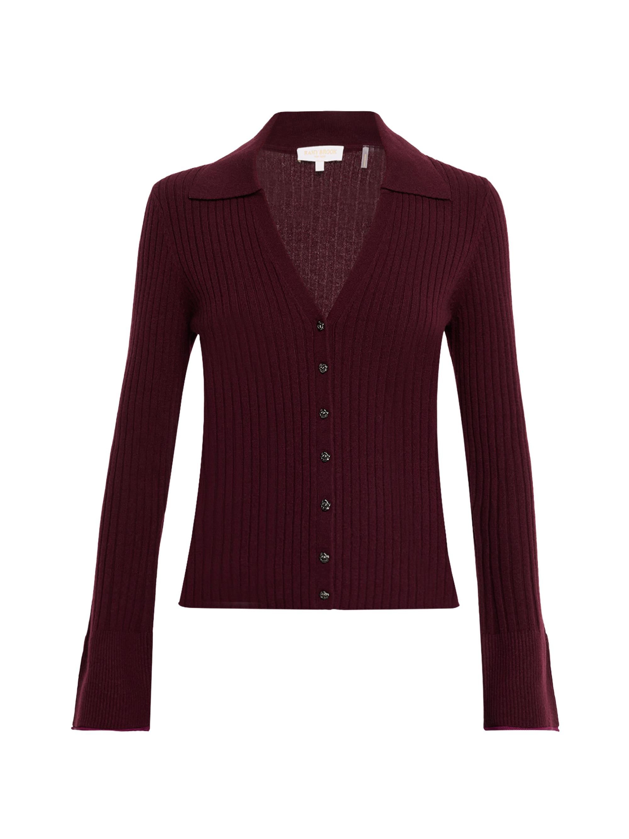 Ramy Brook Women's Cathy Rib-Knit Cashmere Cardigan - Dark Purple