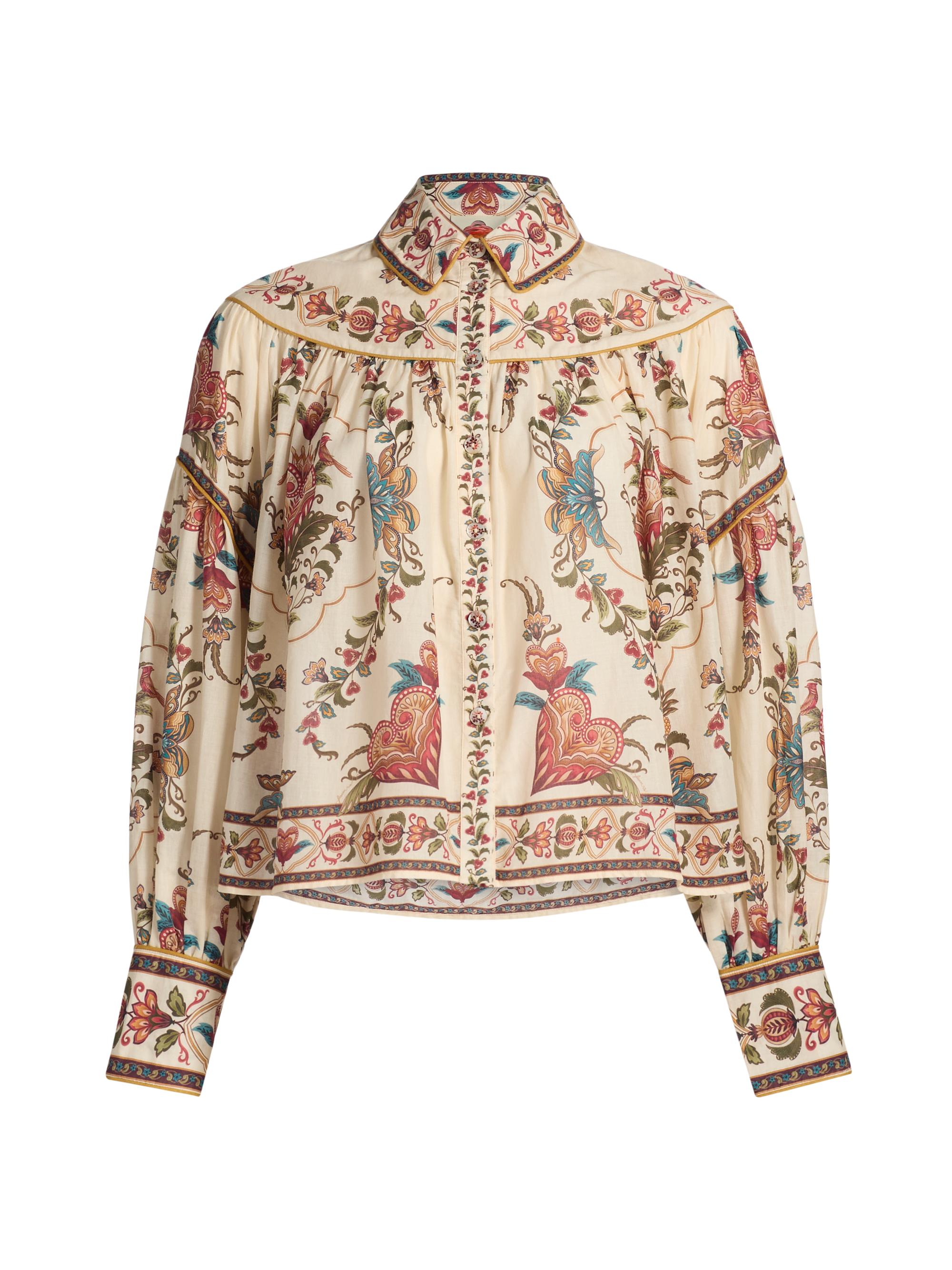 Farm Rio Women's Majestic Hearts Floral Cotton Blouse - Cream