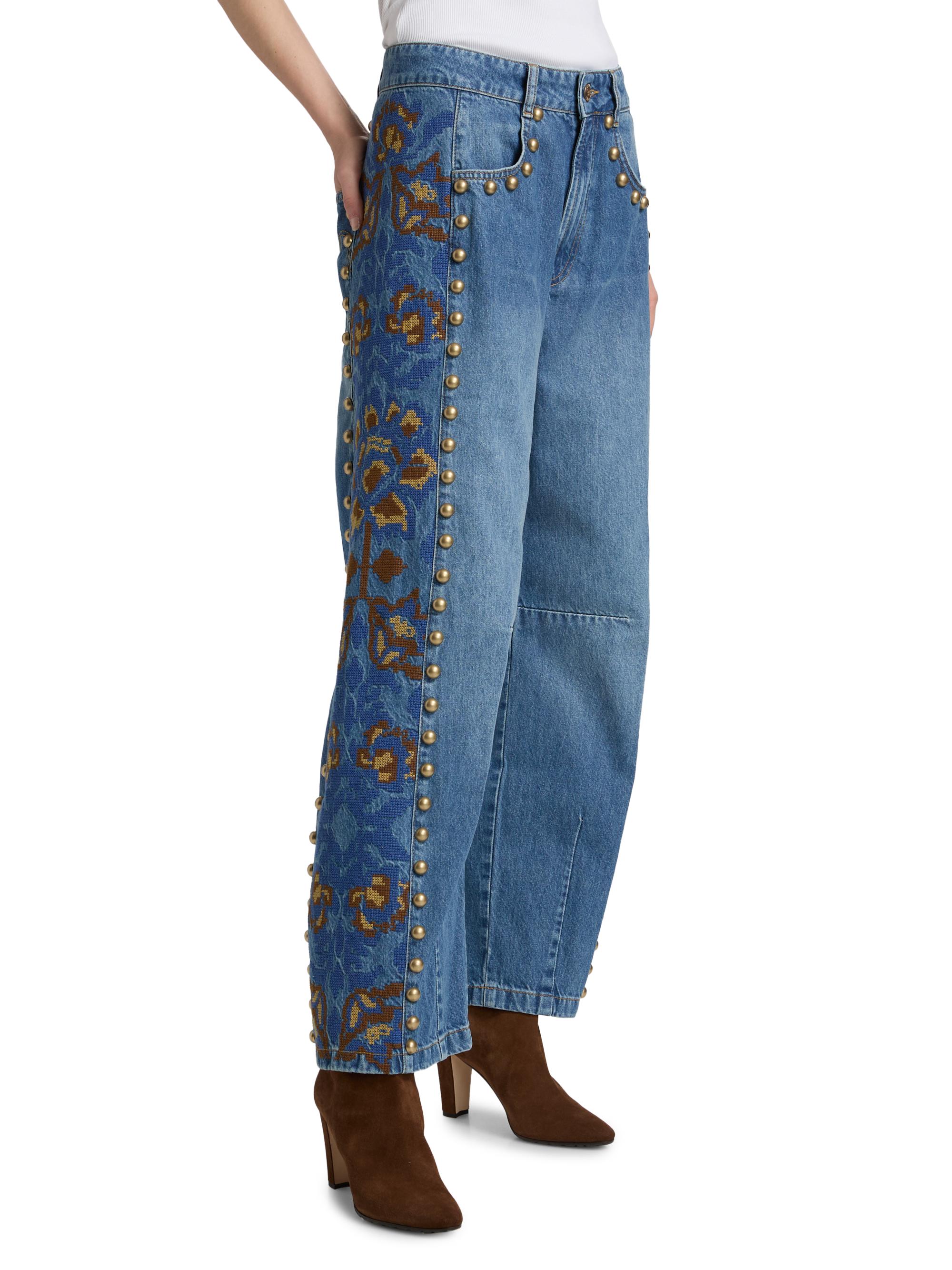 Farm Rio Embellished Stud High-Rise Straight-Leg Jeans | Saks