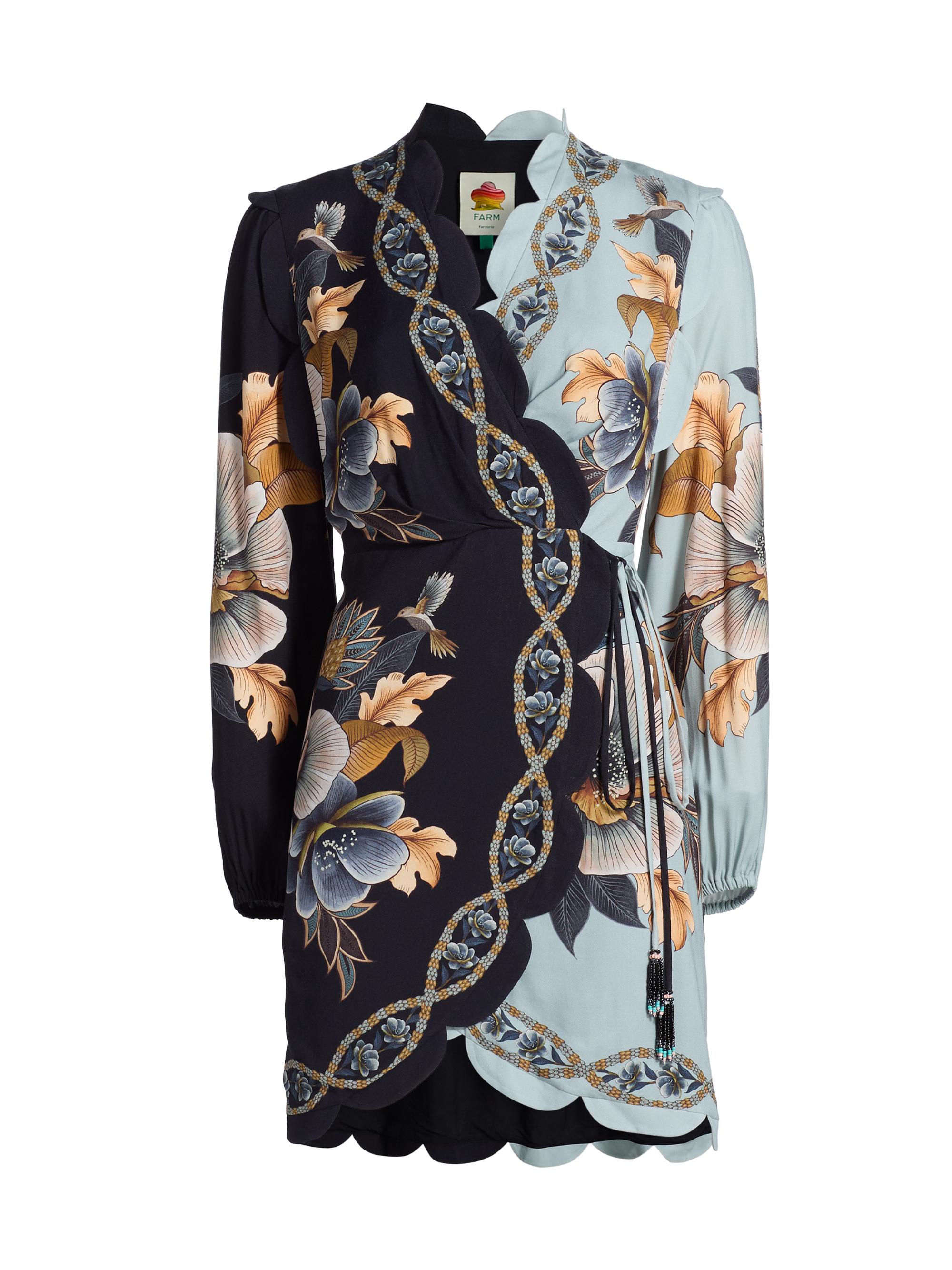 Farm Rio Women's Snake Garden Floral Crêpe Wrap Minidress - Black