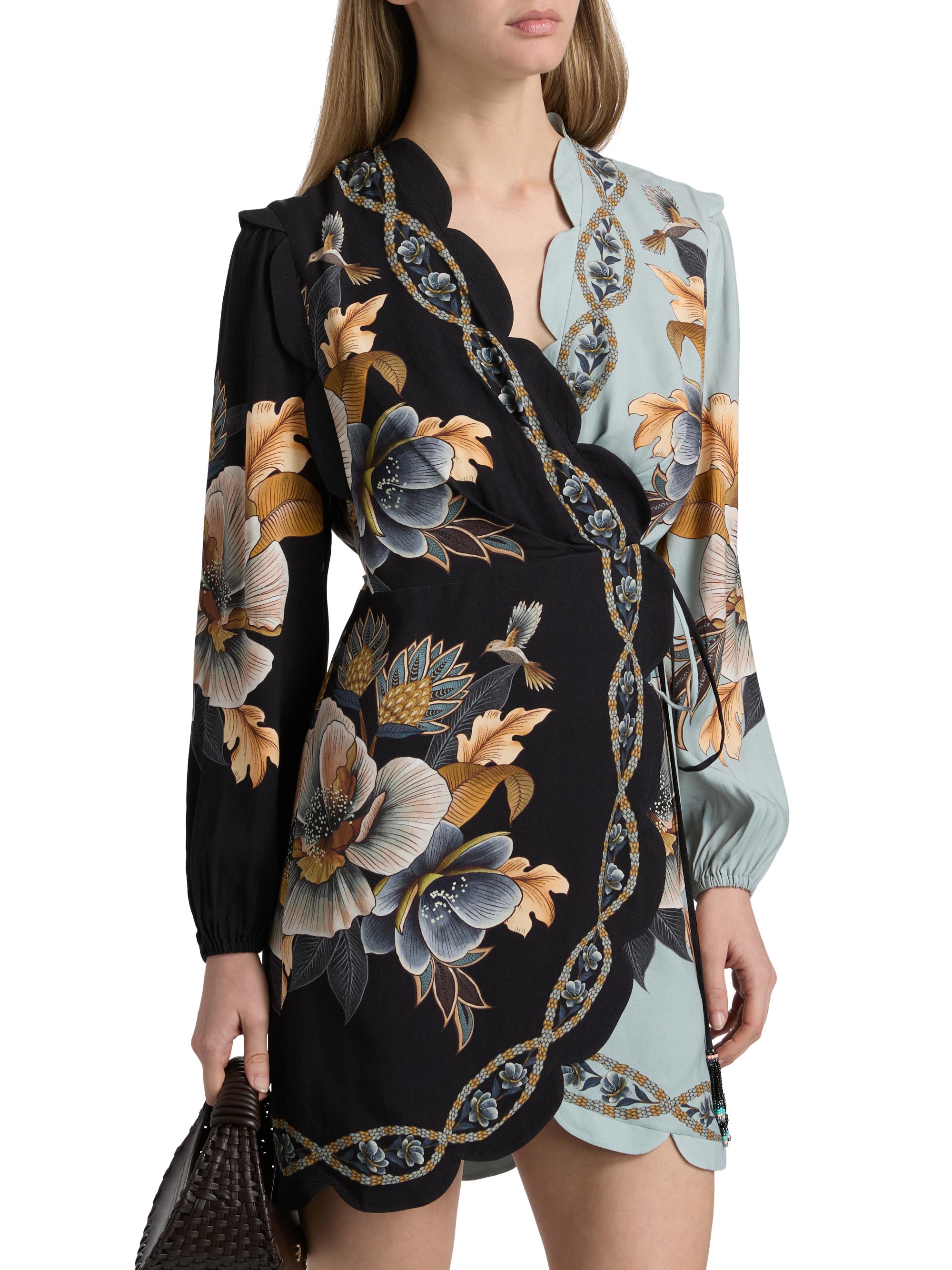 Farm Rio Snake Garden Floral Crpe Wrap Minidress | Saks Fifth Avenue