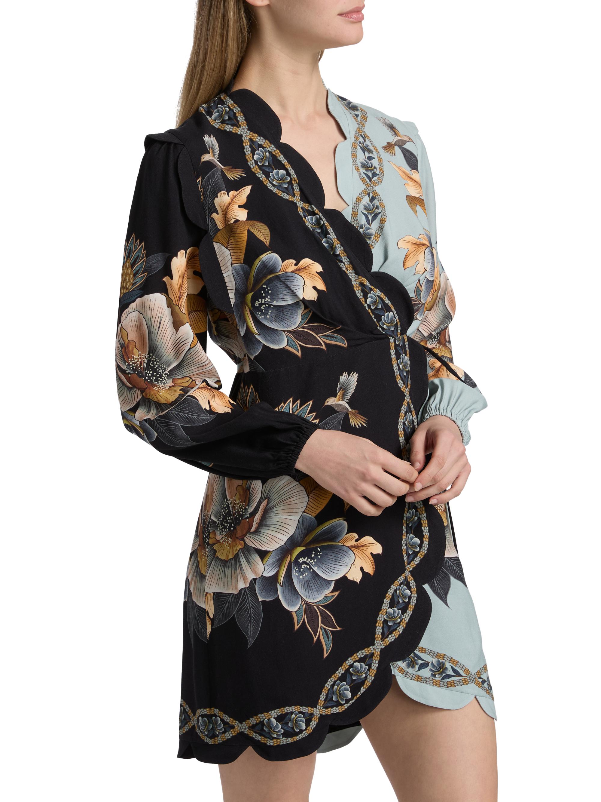 fitted lace wedding dress Blue Snake Print Long Puff Sleeve Mini Dress – AX Paris main image 1