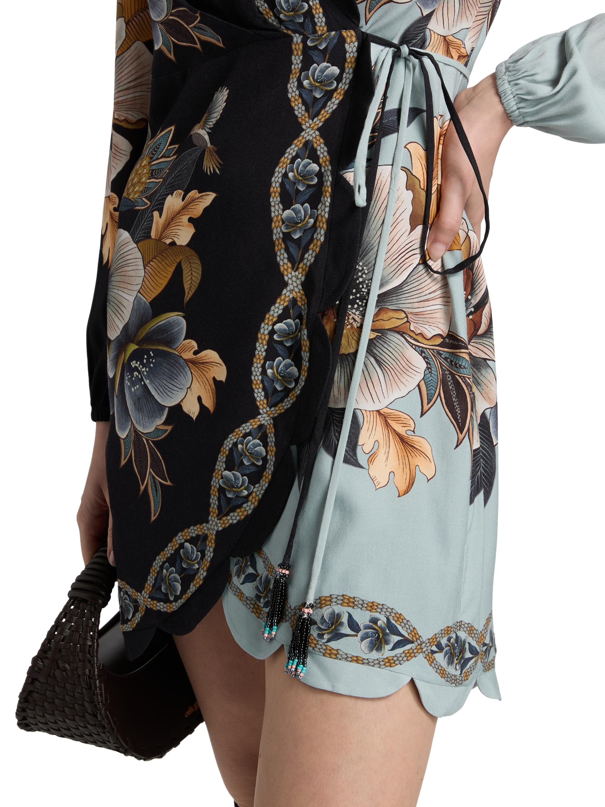 Farm Rio Snake Garden Floral Crpe Wrap Minidress | Saks Fifth Avenue