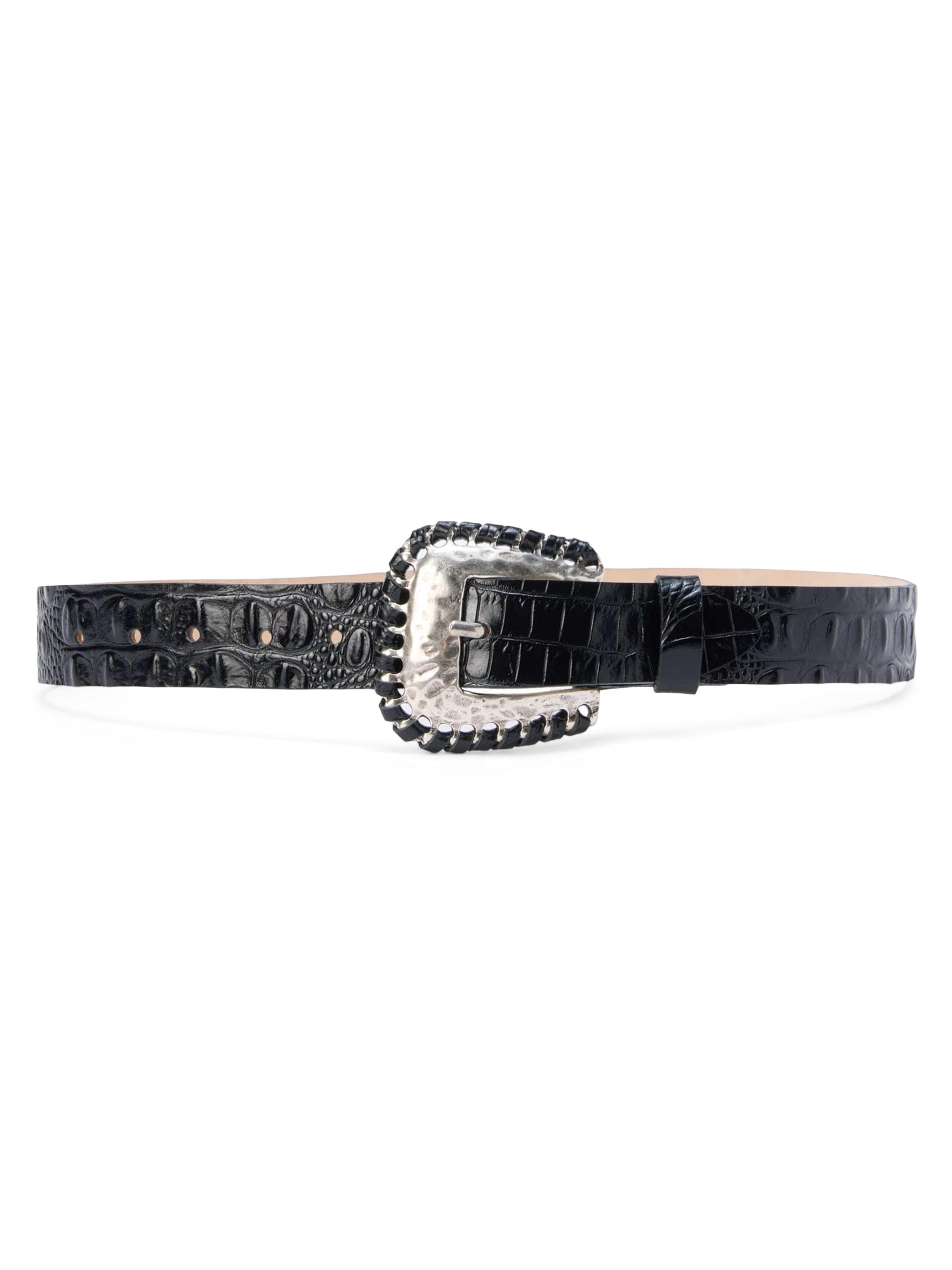 L'AGENCE Women's Brisa Leather Belt - Black Croco