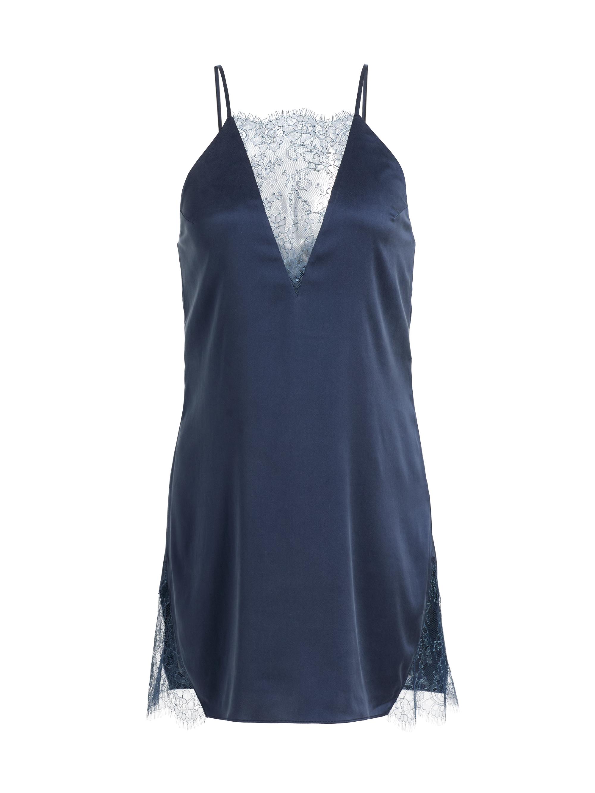 Lunya Women's Washable Silk Lace Plunge Minidress - Deep Blue