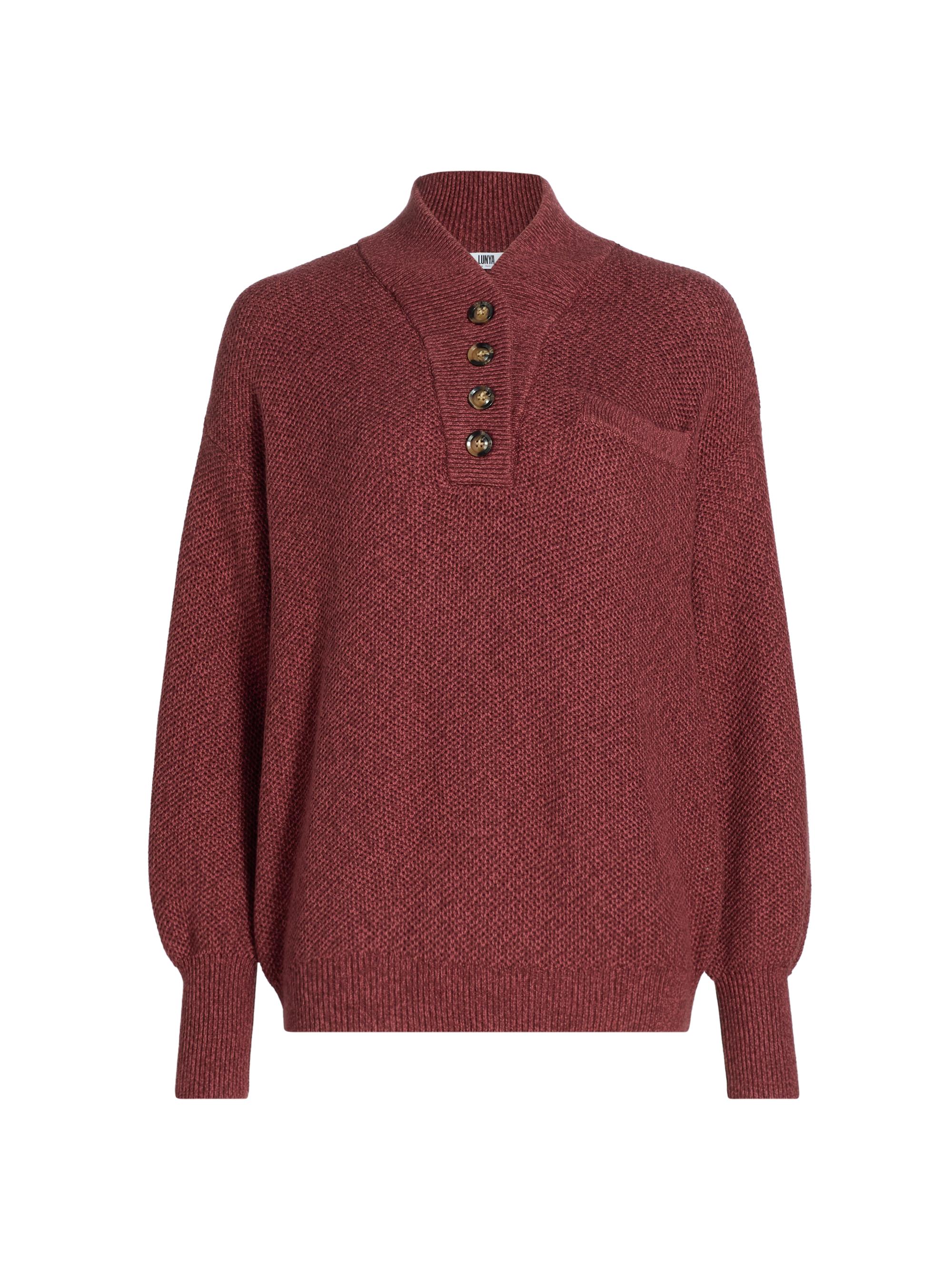 Lunya Women's Cottonsilk Henley Sweater - Spiced Claret Marl