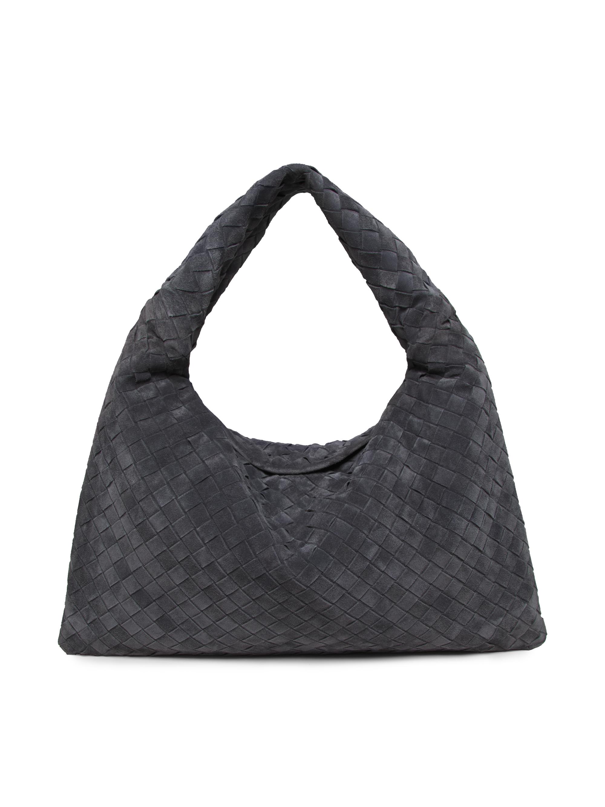 Bottega Veneta Women's  Hop Intrecciato Suede Hobo Bag - Graphite Brass
