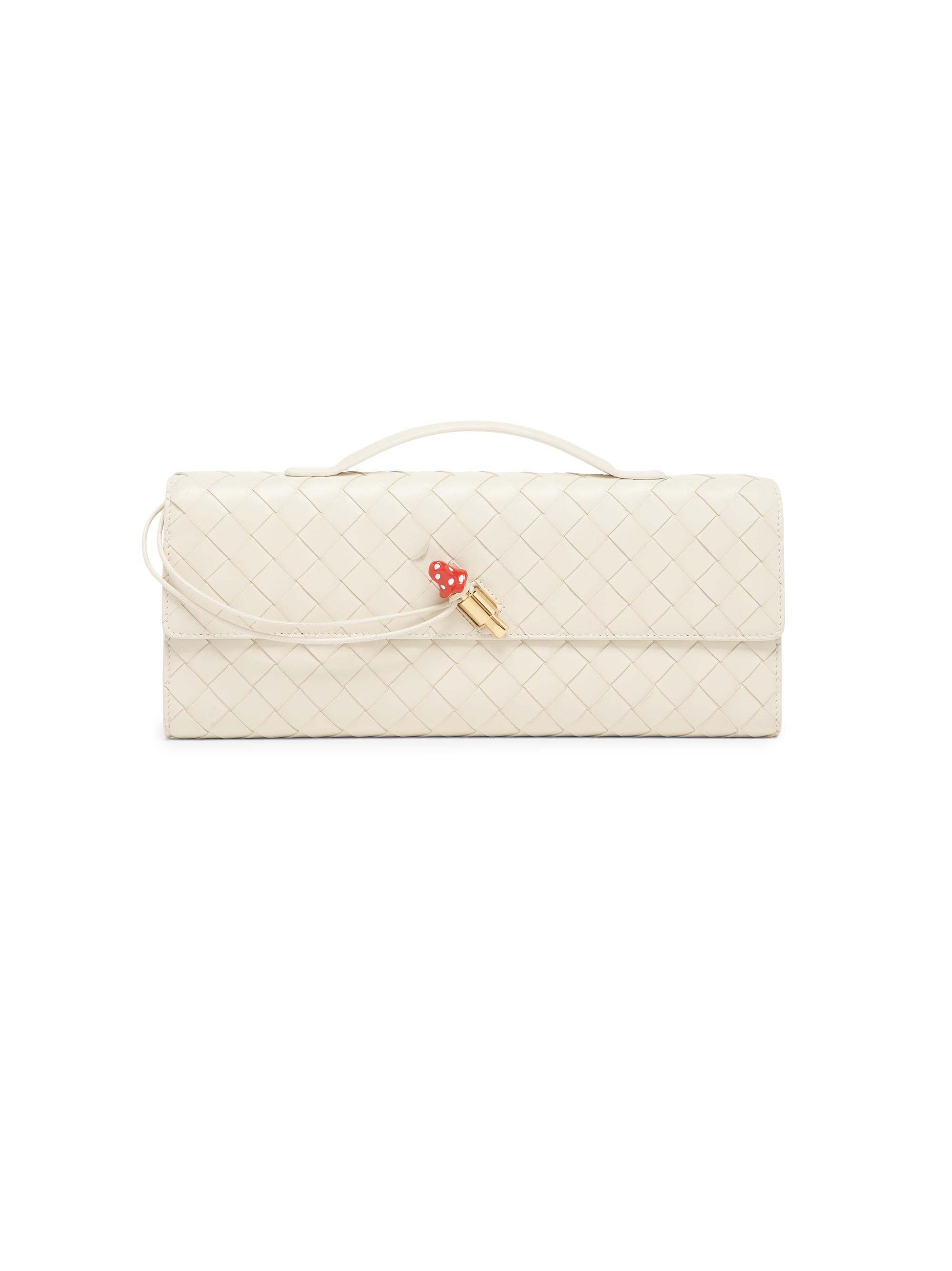 Bottega Veneta Women's Andiamo Mushroom Intrecciato Leather Top-Handle Clutch - Sea Salt Mushroom