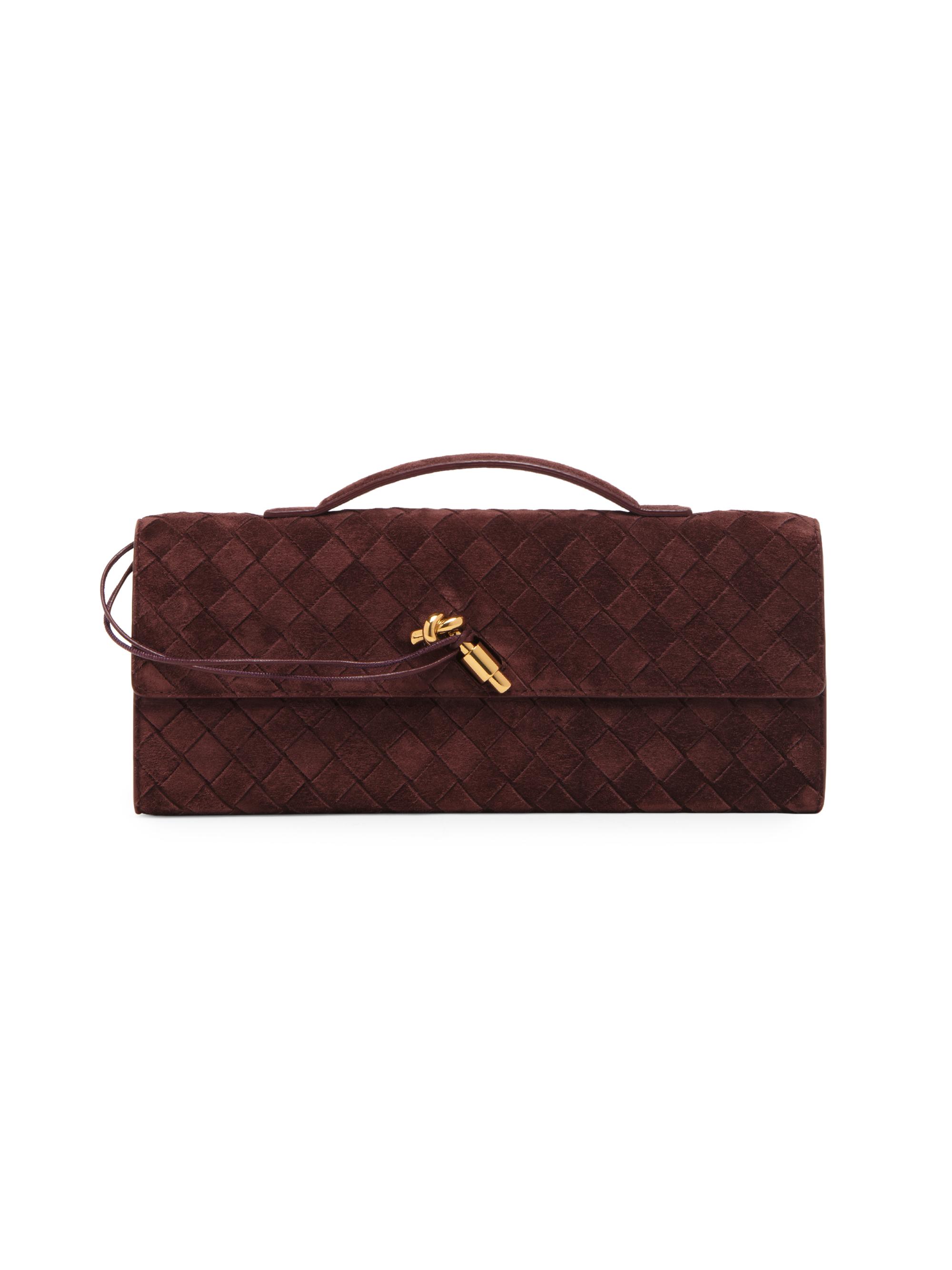 Bottega Veneta Women's Andiamo Intrecciato Suede Top-Handle Clutch - Deep Mahogany