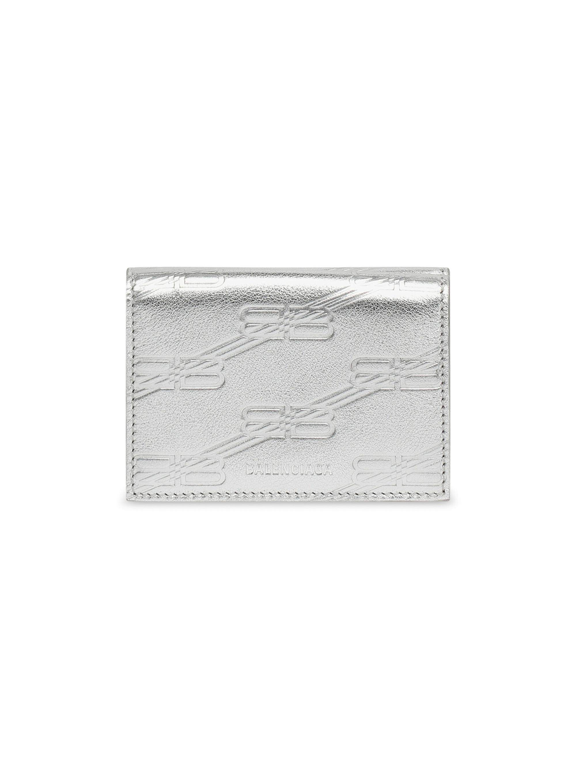 Balenciaga Men's Embossed Monogram Mini Wallet - Silver