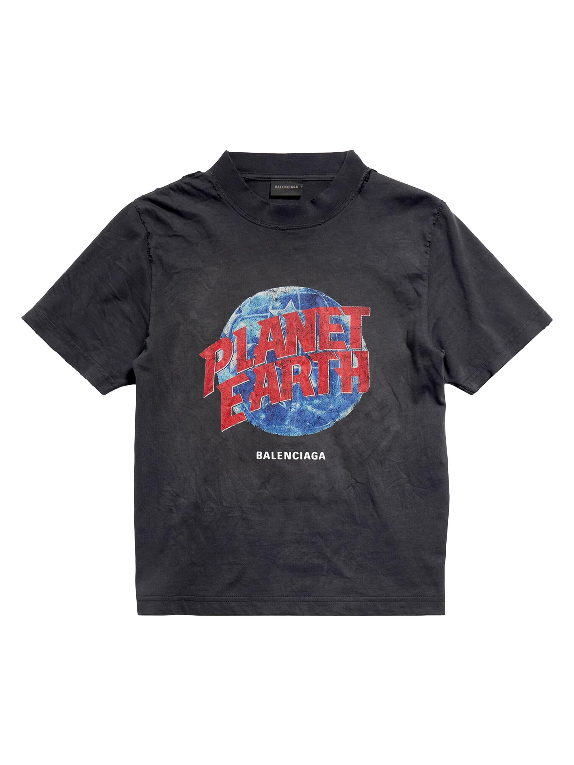 Balenciaga Men's Planet Earth Small Fit T-Shirt - Black Faded