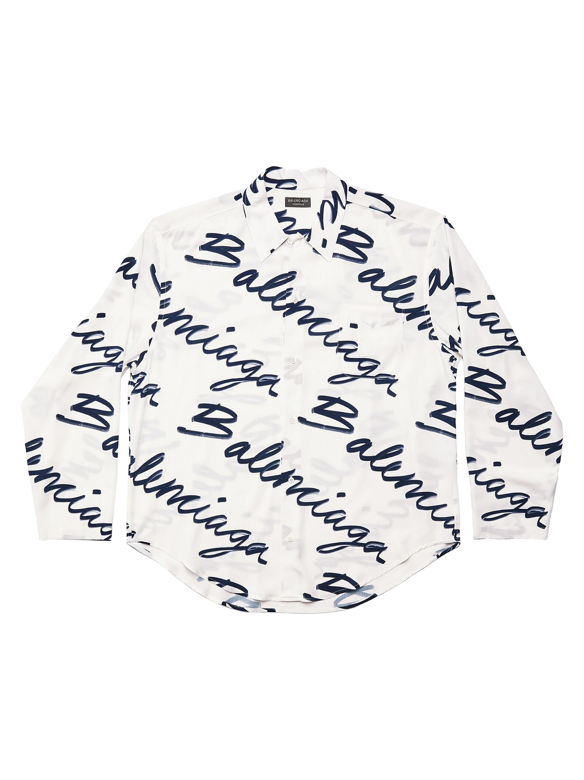 Balenciaga Men's Scribble Minimal Shirt - White Blue