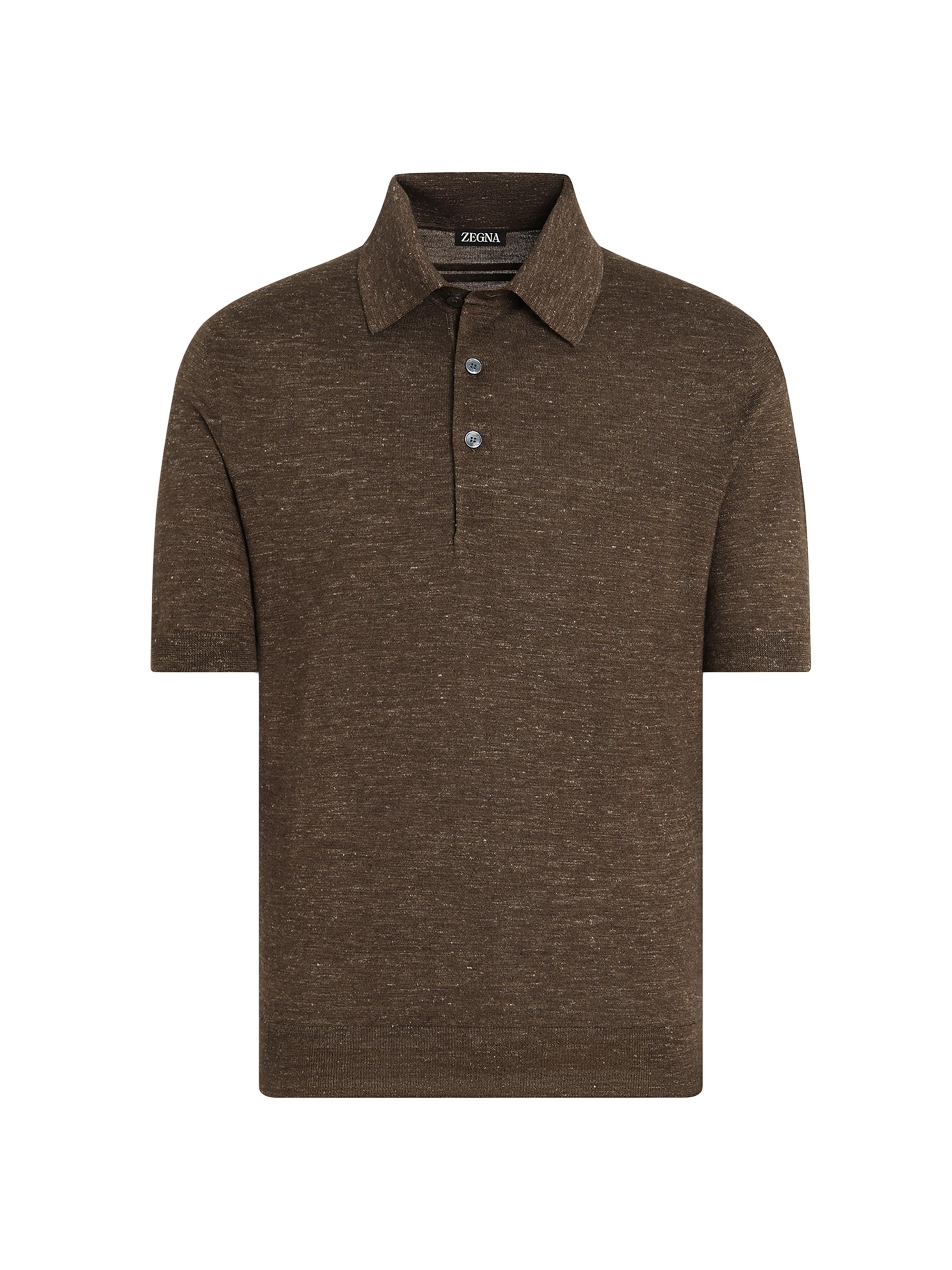 ZEGNA Men's Silk Cashmere and Linen Polo Shirt - Brown