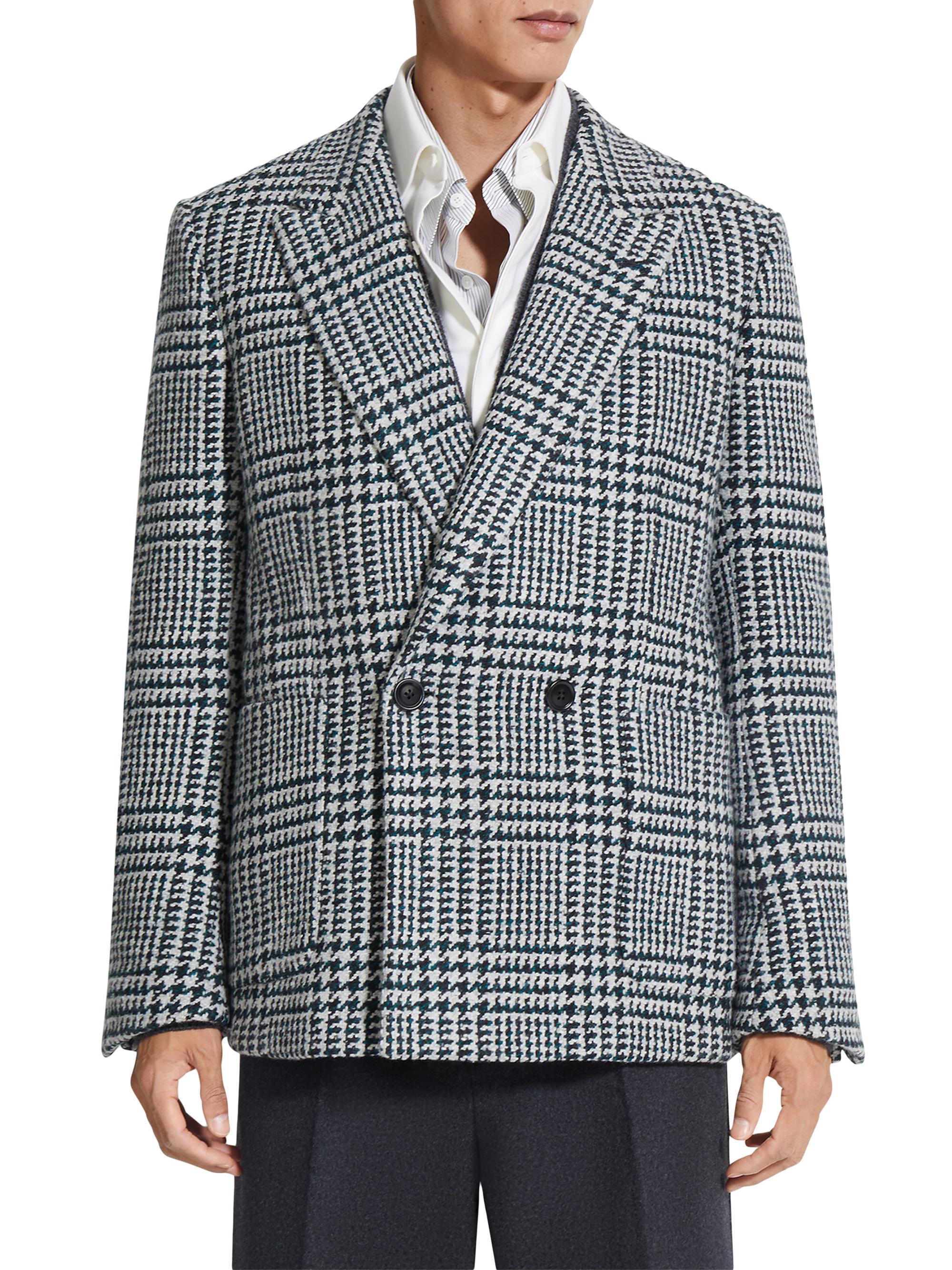 ZEGNA Men's Wool and Cashmere Jacket - White Dark Green Black
